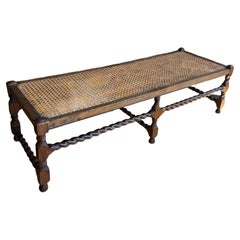 19th Century English Barley Twist Caned Bench