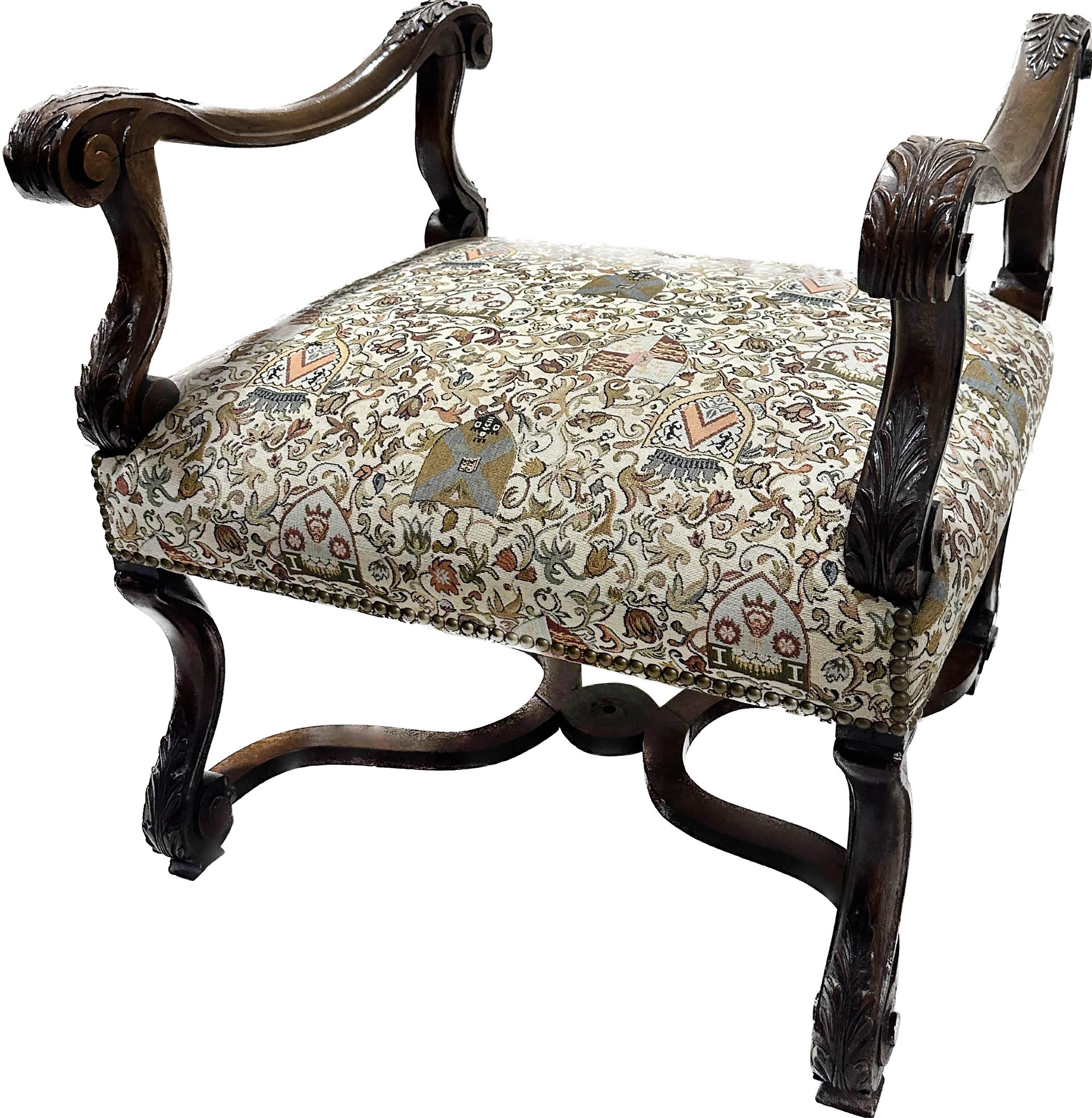 Banc baroque anglais du 19ème siècle avec tapisserie ornée Bon état - En vente à Dallas, TX
