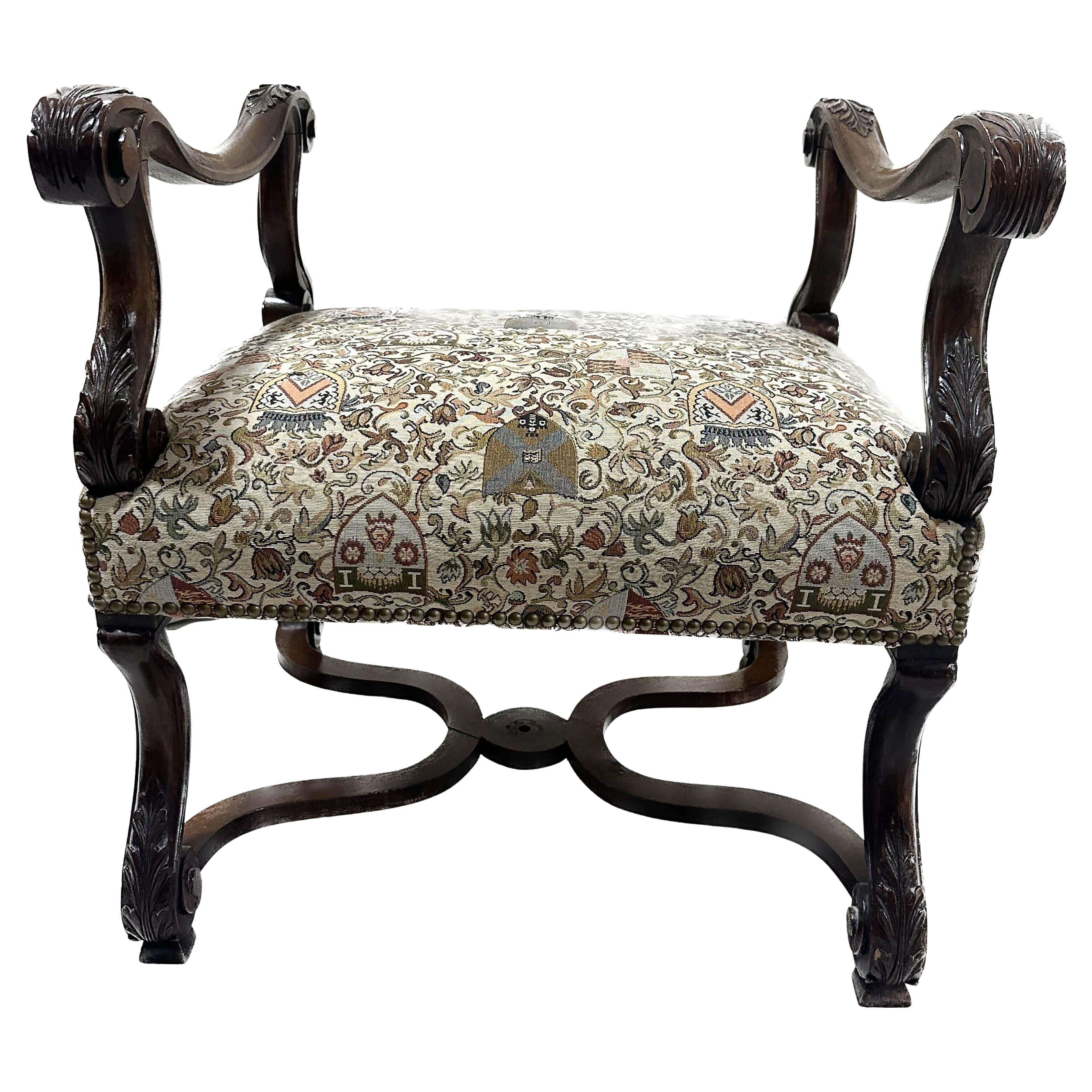 19th Century English Baroque Bench with Ornate Upholstery
