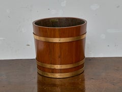 19th Century English Battleship Oak and Brass Bucket with Rounded Form