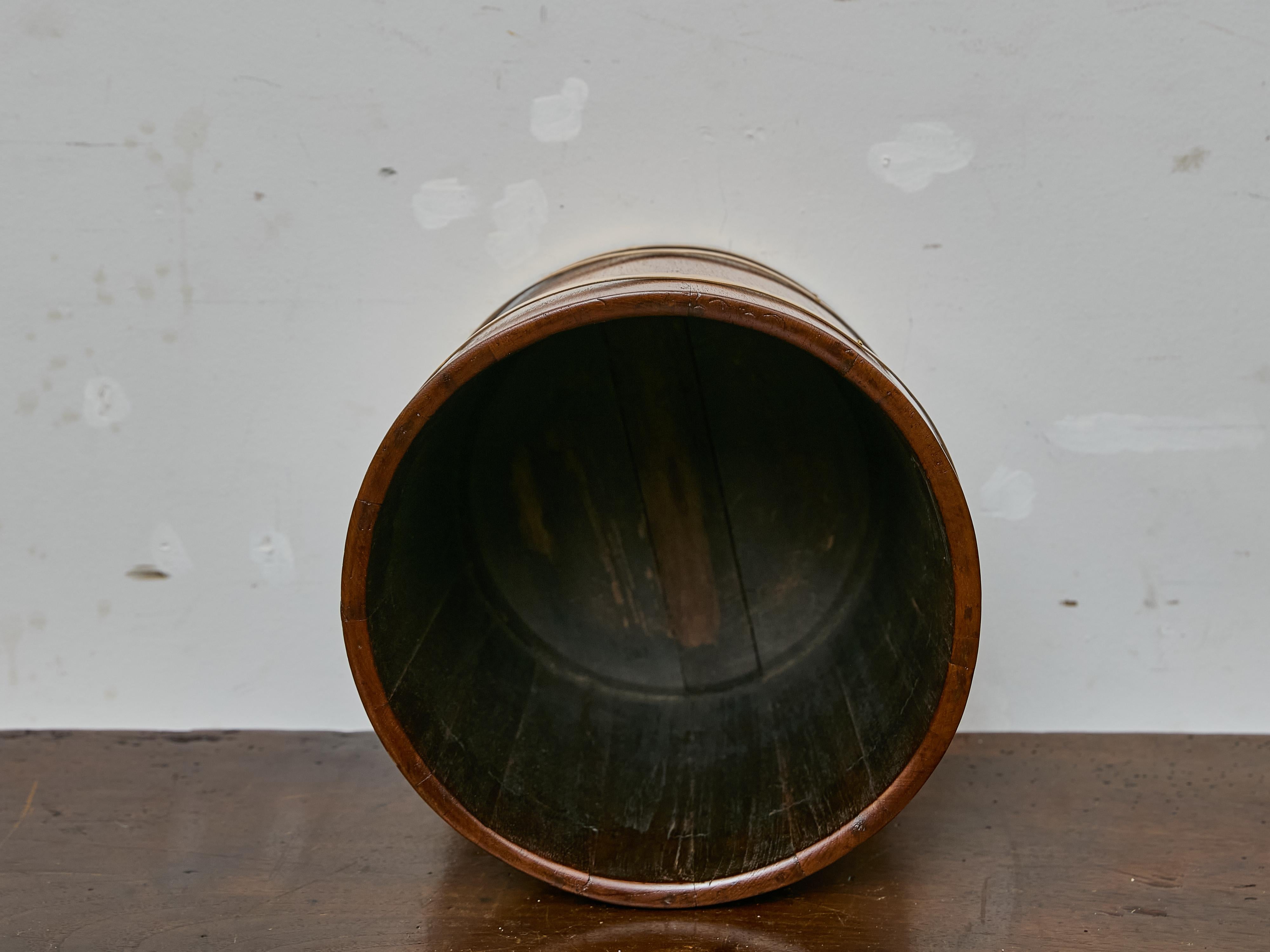 19th Century English Battleship Oak and Brass Bucket with Rounded Form For Sale 3