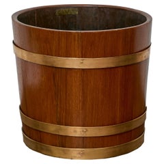 19th Century English Battleship Oak and Brass Bucket with Rounded Form