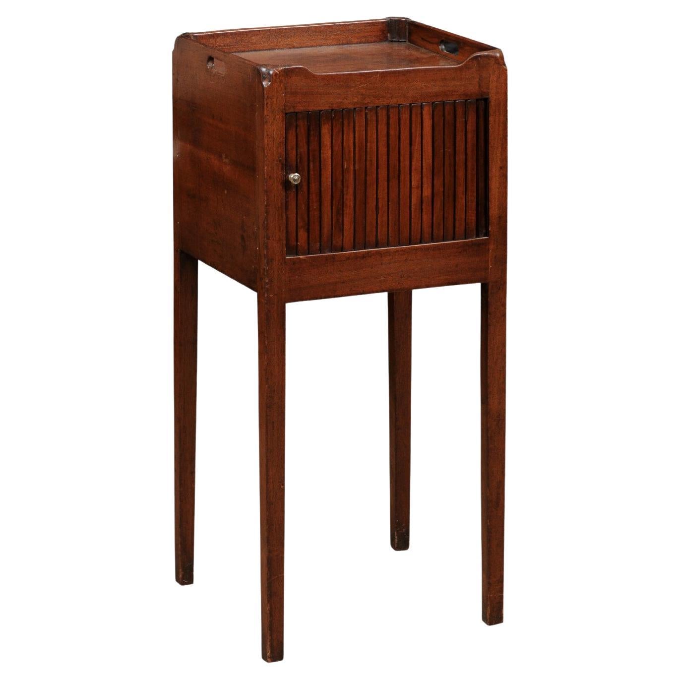 19th Century English Bedside Table in Mahogany with Tamboor Door 
Tray Top