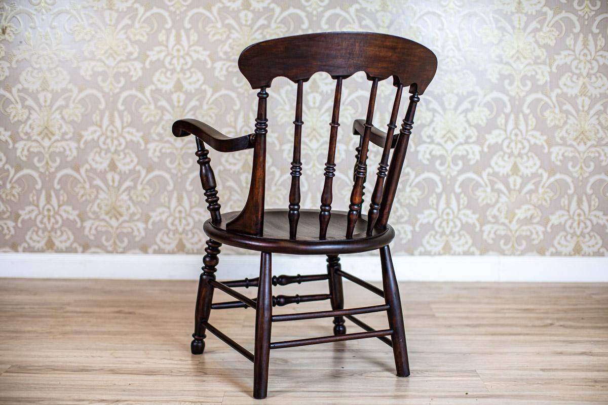 19th Century English Beech Armchair in Dark Brown In Good Condition For Sale In Opole, PL