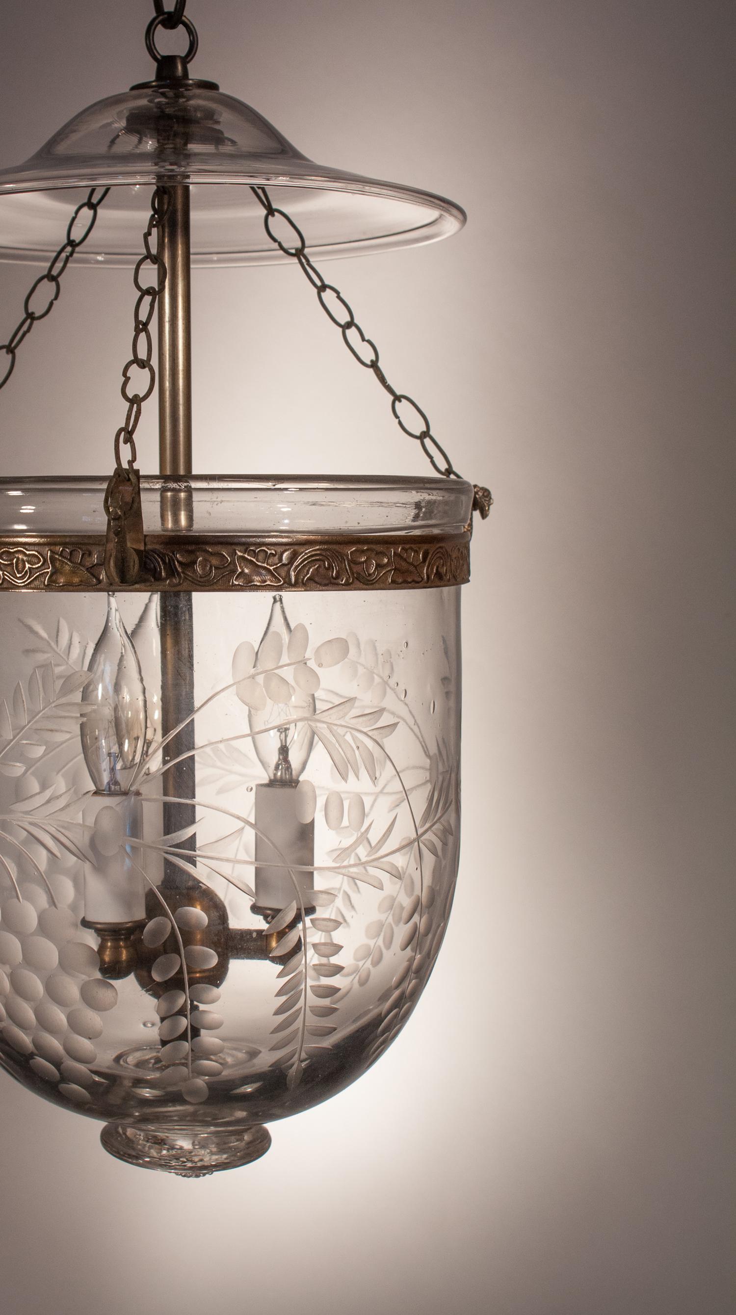 Victorian  Bell Jar Lantern with Grape Vine Etching