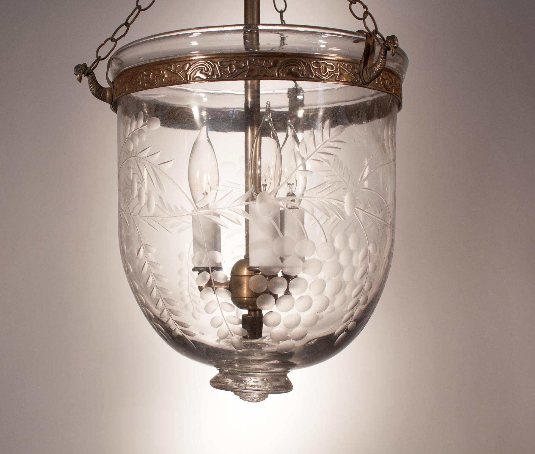  Bell Jar Lantern with Grape Vine Etching In Good Condition In Heath, MA