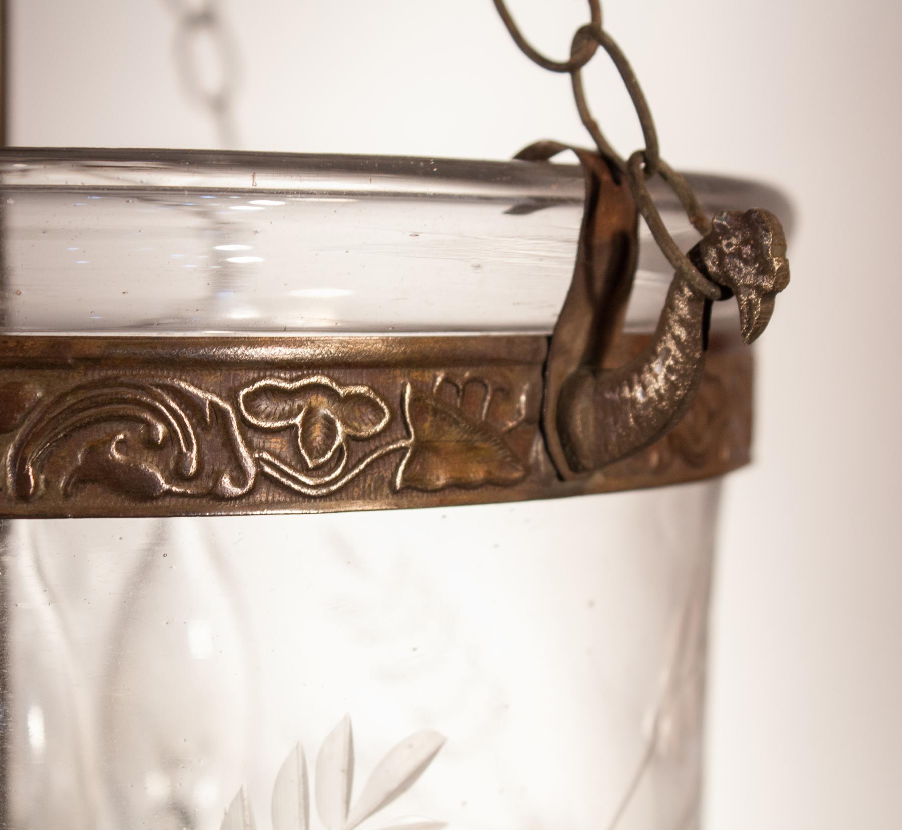 19th Century  Bell Jar Lantern with Grape Vine Etching