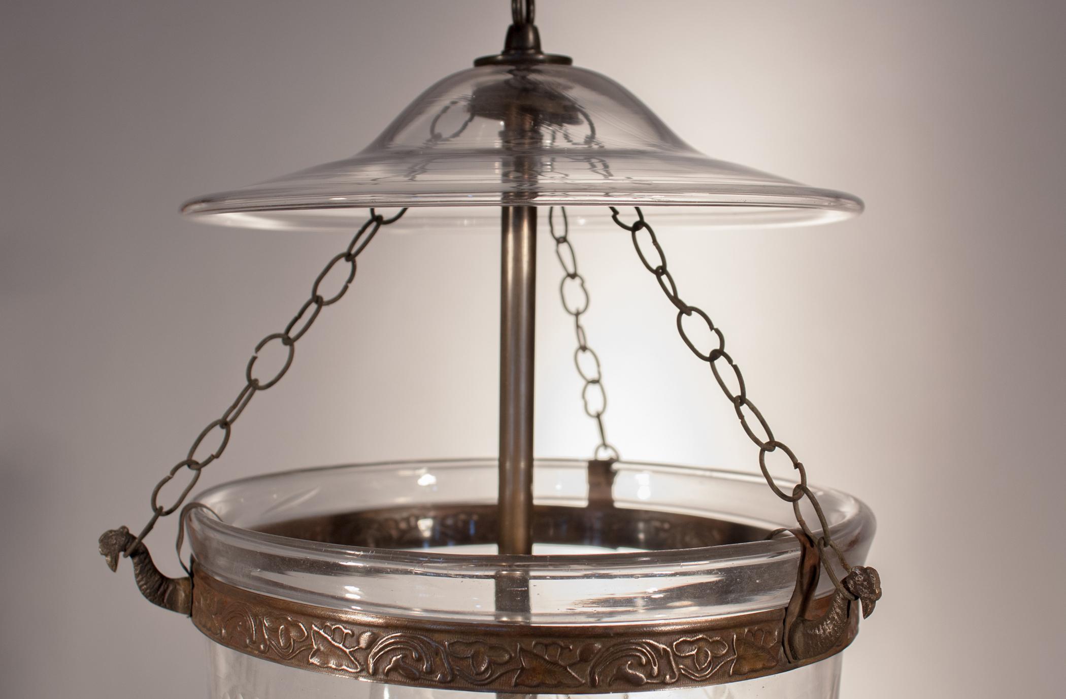 Brass  Bell Jar Lantern with Grape Vine Etching