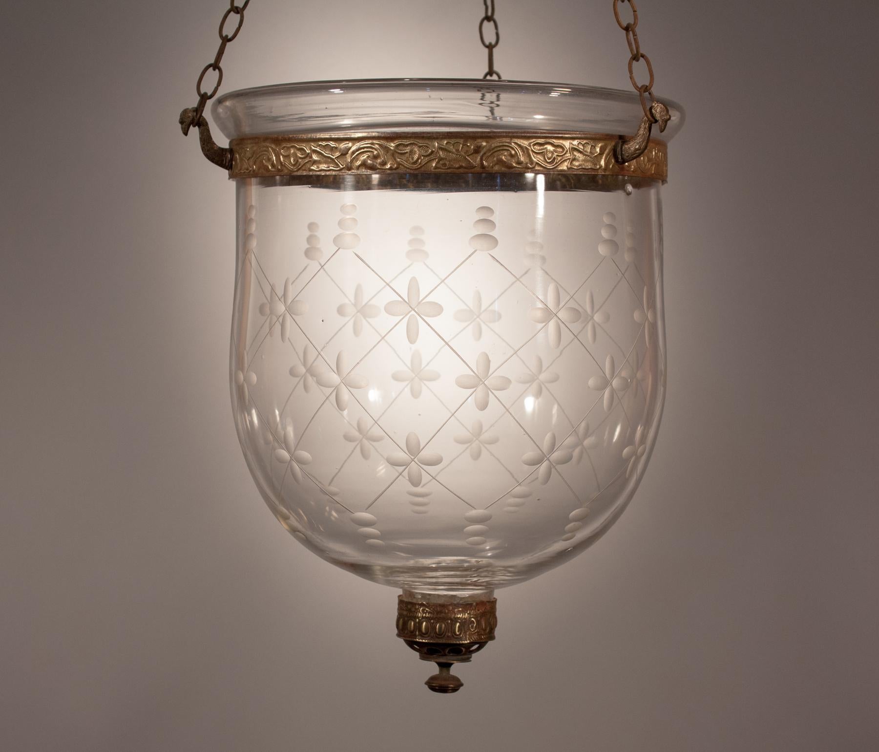 Antique Bell Jar Lantern with Trellis Etching 2