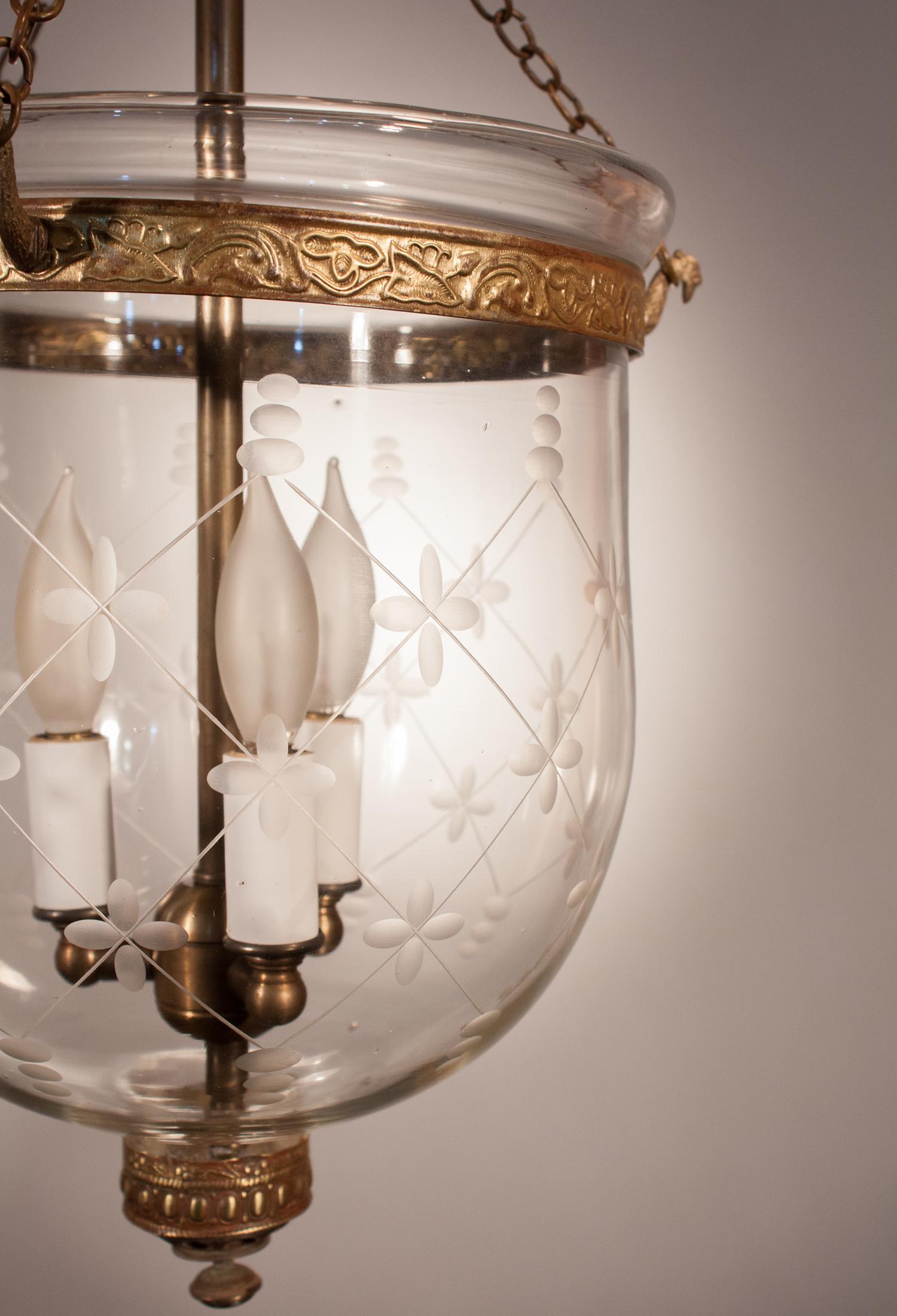 Victorian Antique Bell Jar Lantern with Trellis Etching