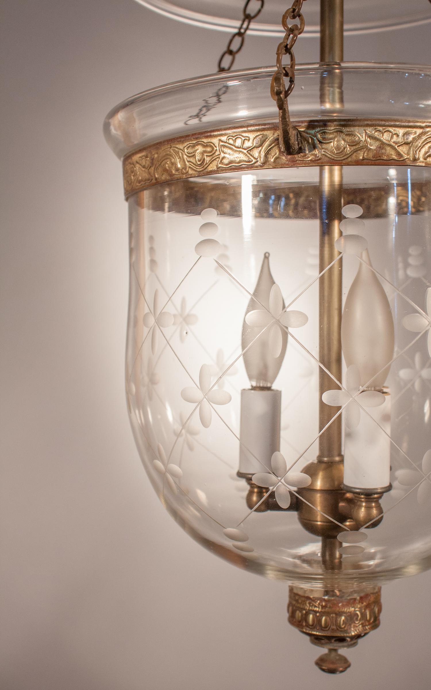 Unknown Antique Bell Jar Lantern with Trellis Etching