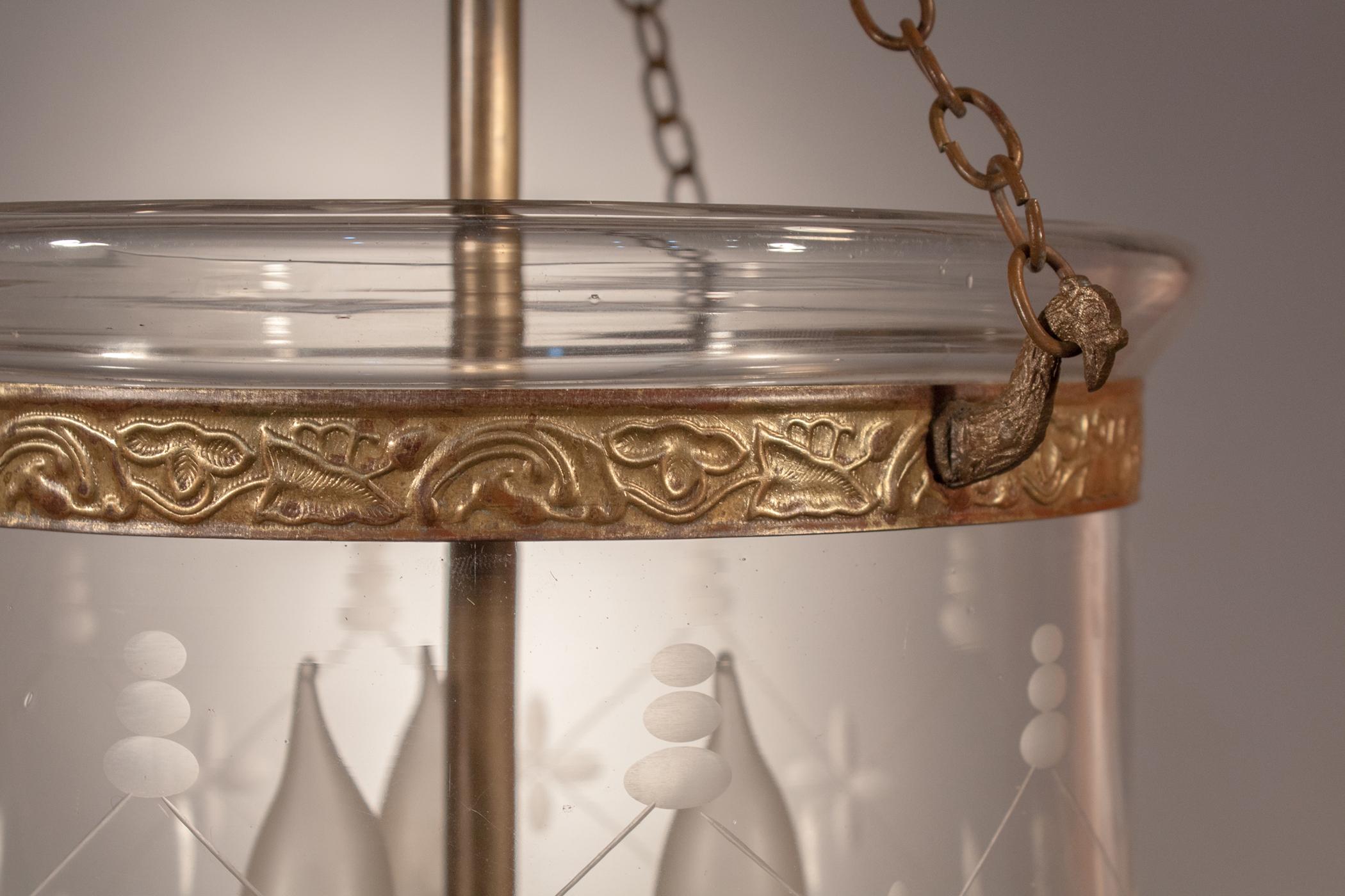 Embossed Antique Bell Jar Lantern with Trellis Etching