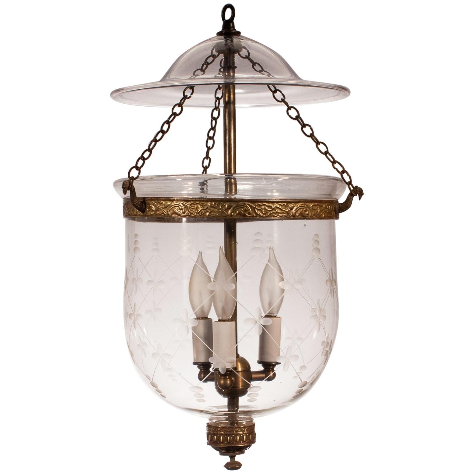 Antique Bell Jar Lantern with Trellis Etching
