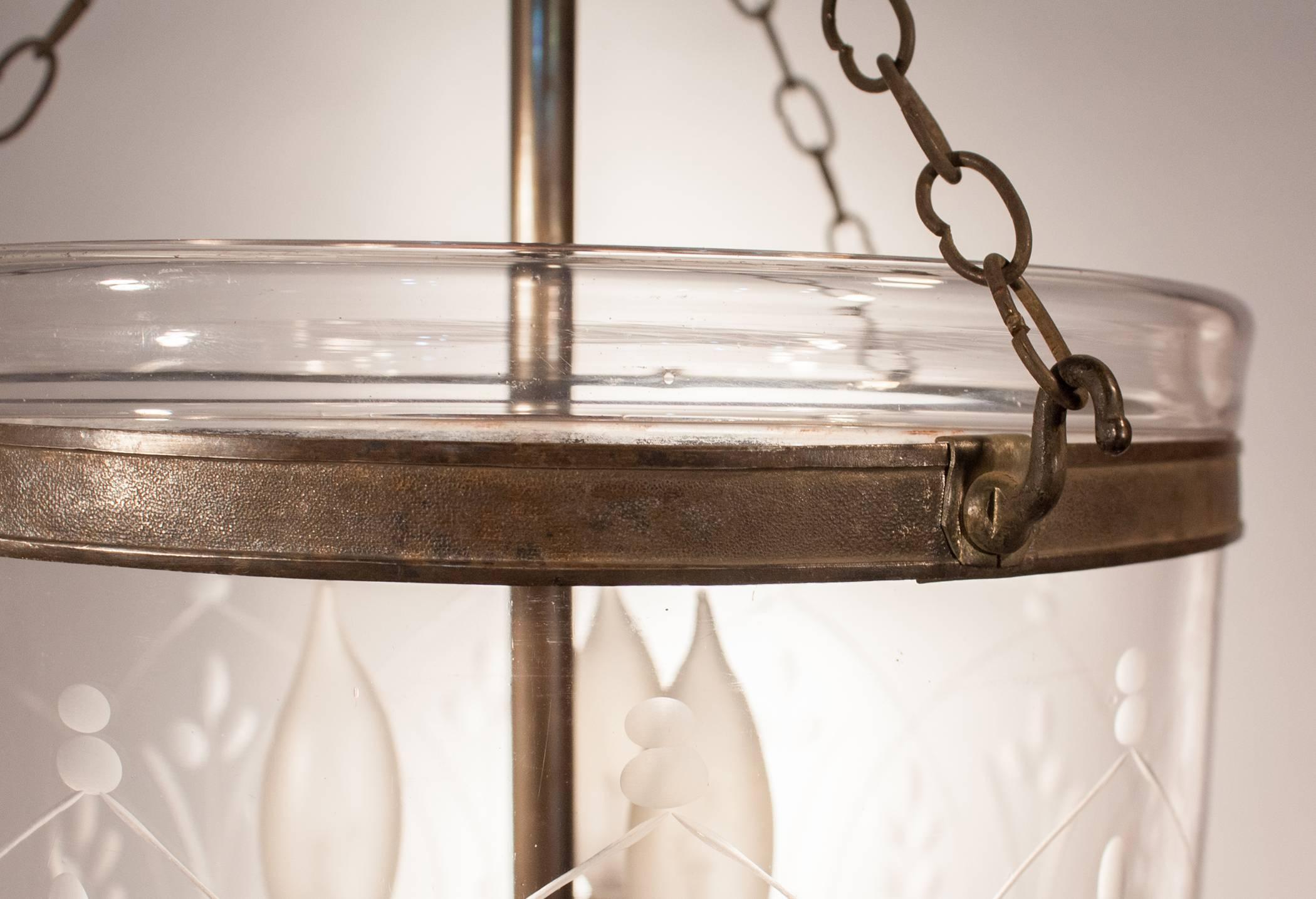 19th Century English Bell Jar Lantern with Wheat Etching 1