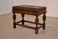 19th Century English Bench with Leather Top