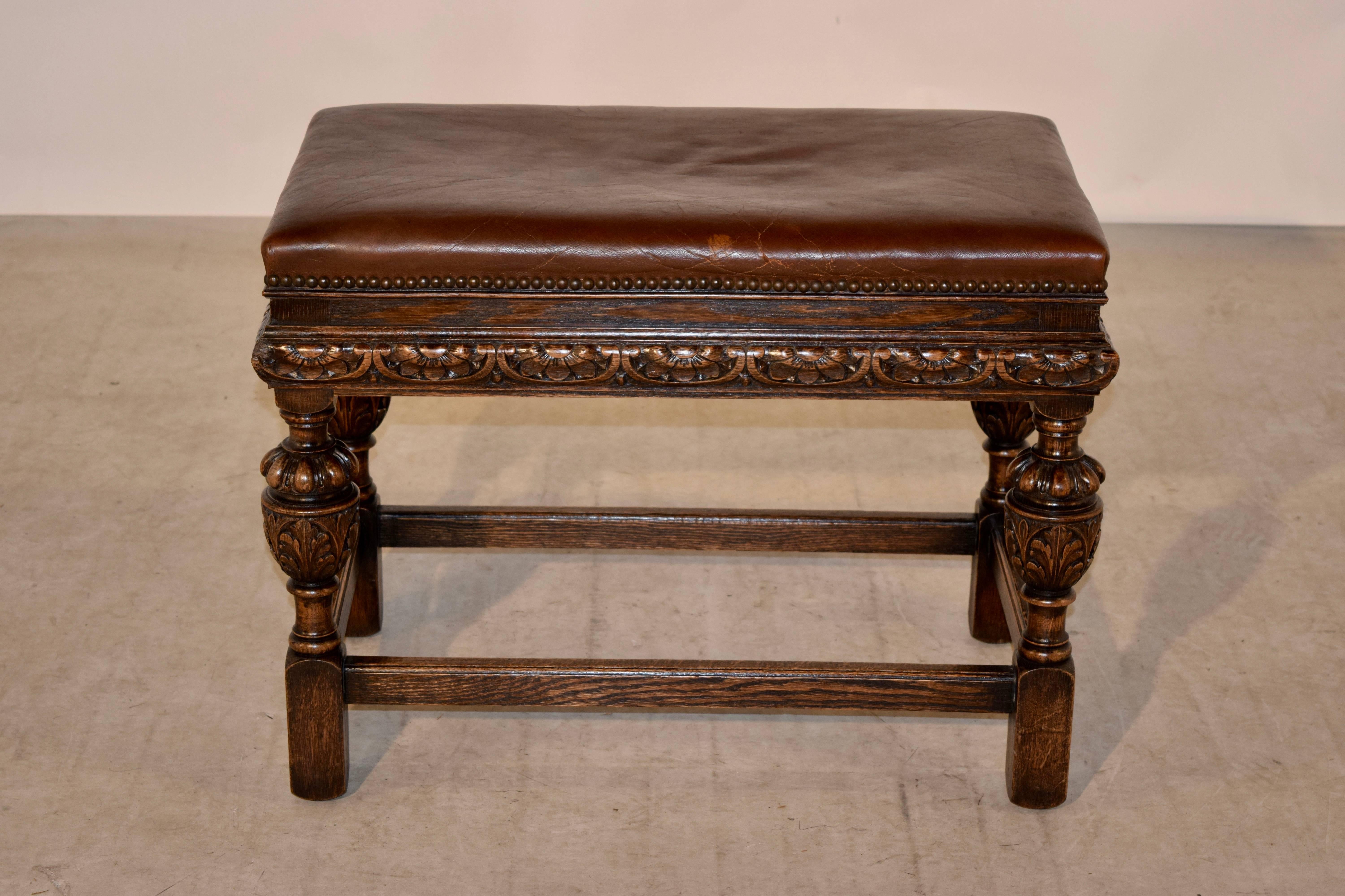 Victorian 19th Century English Bench with Leather Top