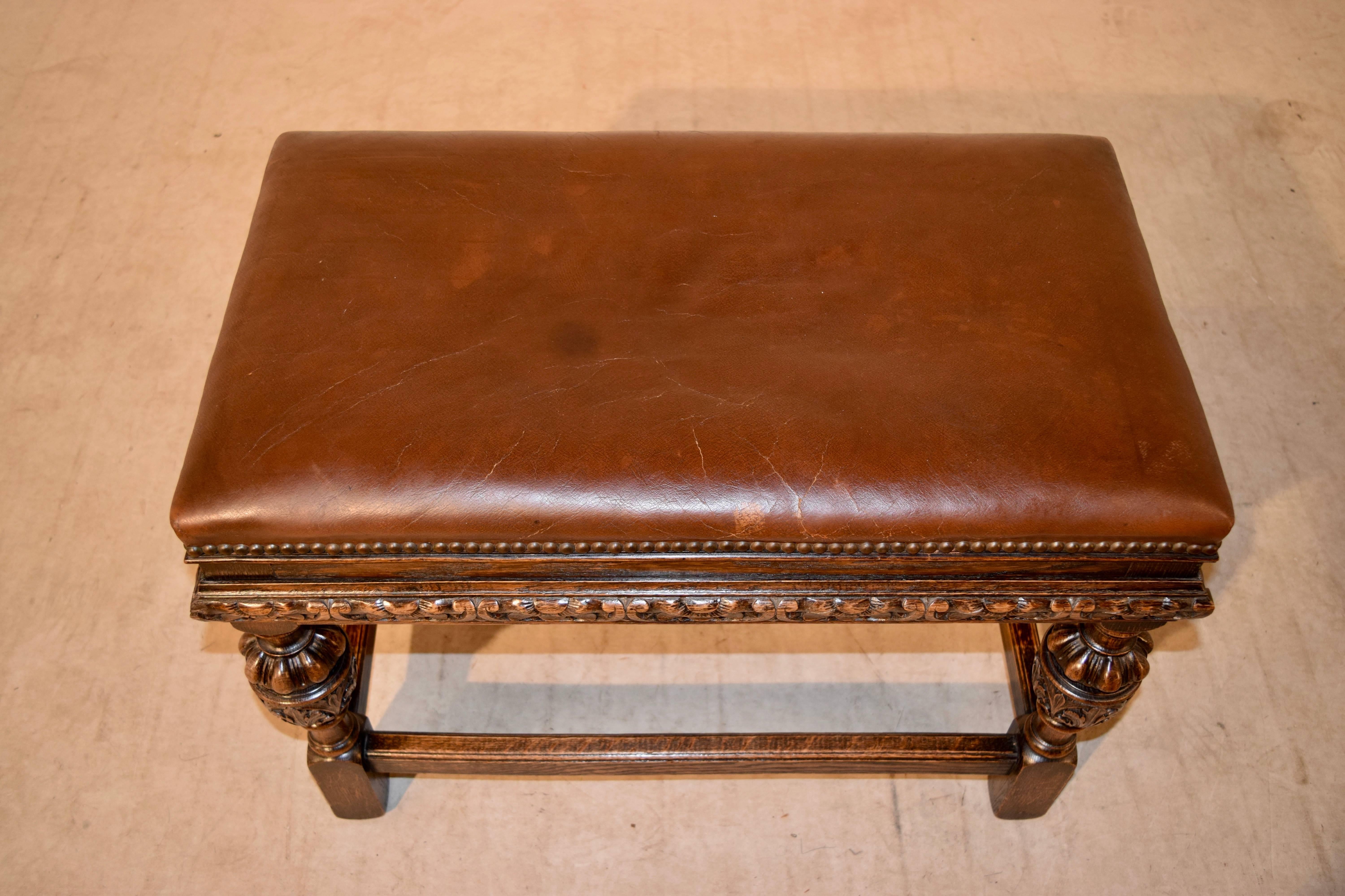19th Century English Bench with Leather Top 1
