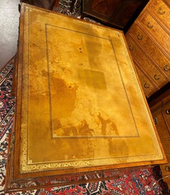 19th Century English Birdseye Maple Partners Desk with Tooled Leather Top