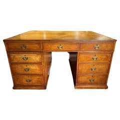 19th Century English Birdseye Maple Partners Desk with Tooled Leather Top
