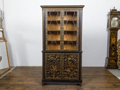 19th Century English Black and Gold Chinoiserie Bookcase with Glass Doors