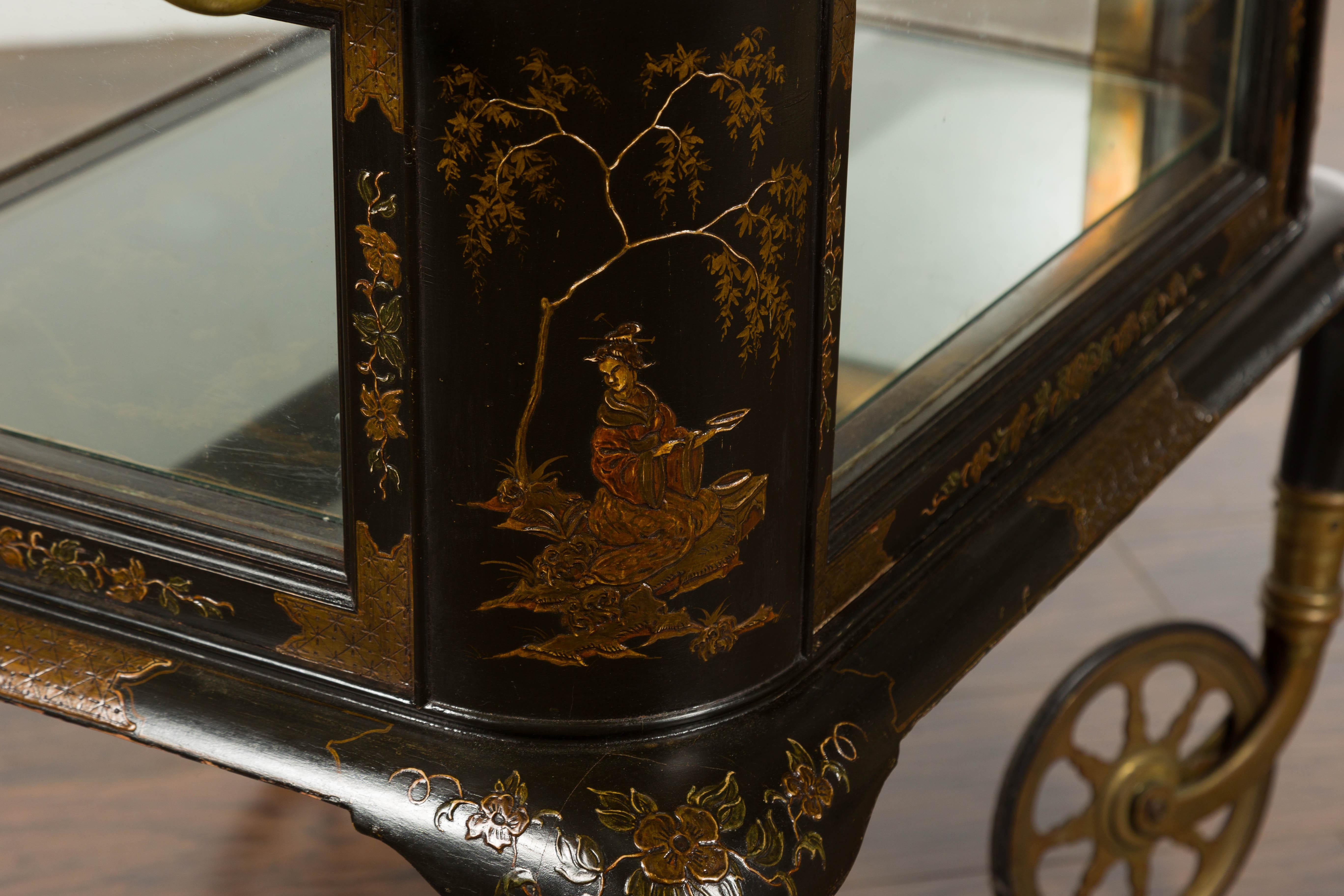 19th Century English Black and Gold Japanned Cart with Chinoiserie Décor For Sale 10