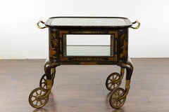 19th Century English Black and Gold Japanned Cart with Chinoiserie Décor