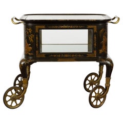 19th Century English Black and Gold Japanned Cart with Chinoiserie Décor
