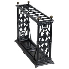 Antique 19th Century English Black Cast Iron Stick Stand in Coalbrookdale Style