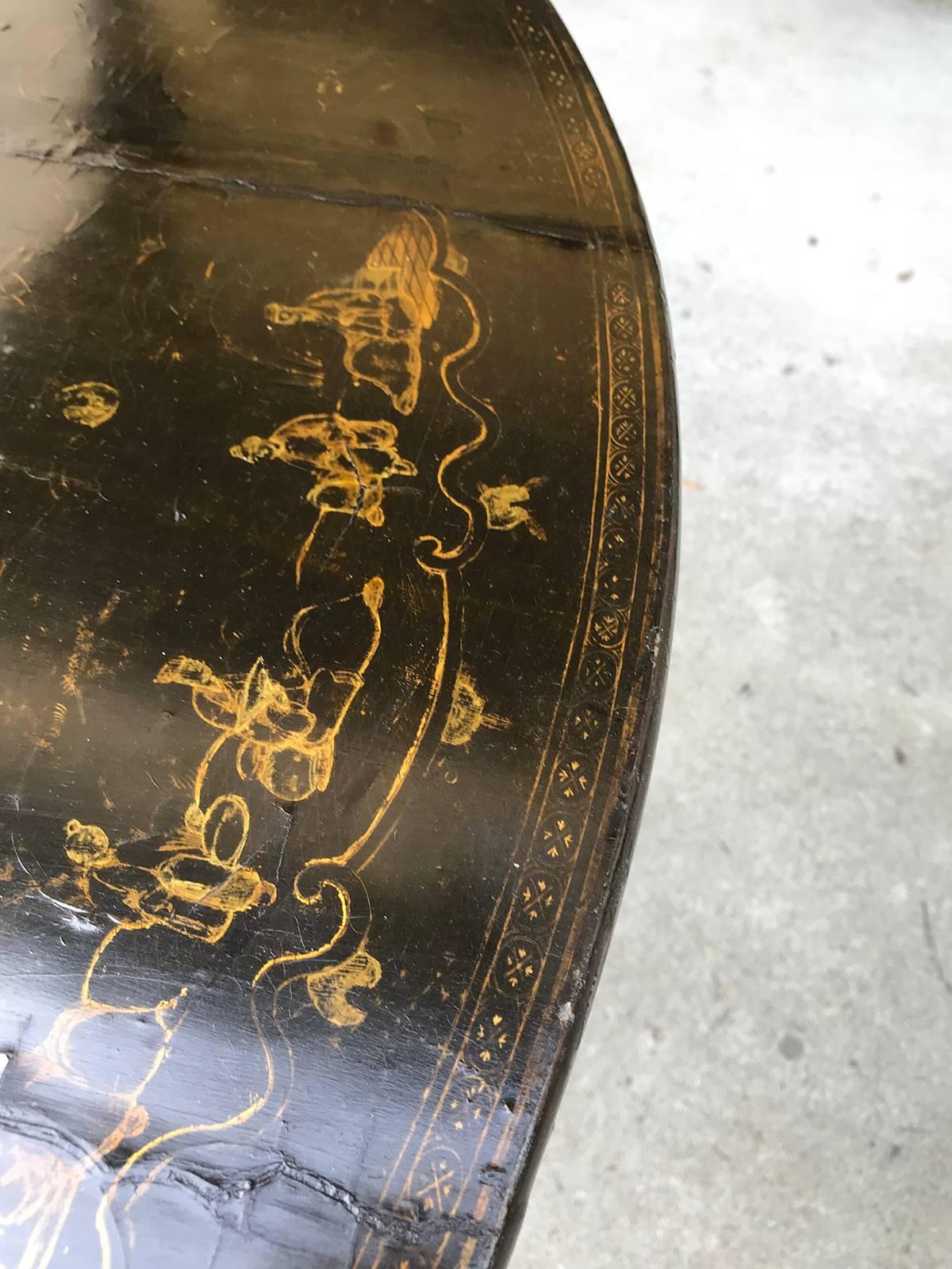Wood 19th Century English Black Chinoiserie Centre Table