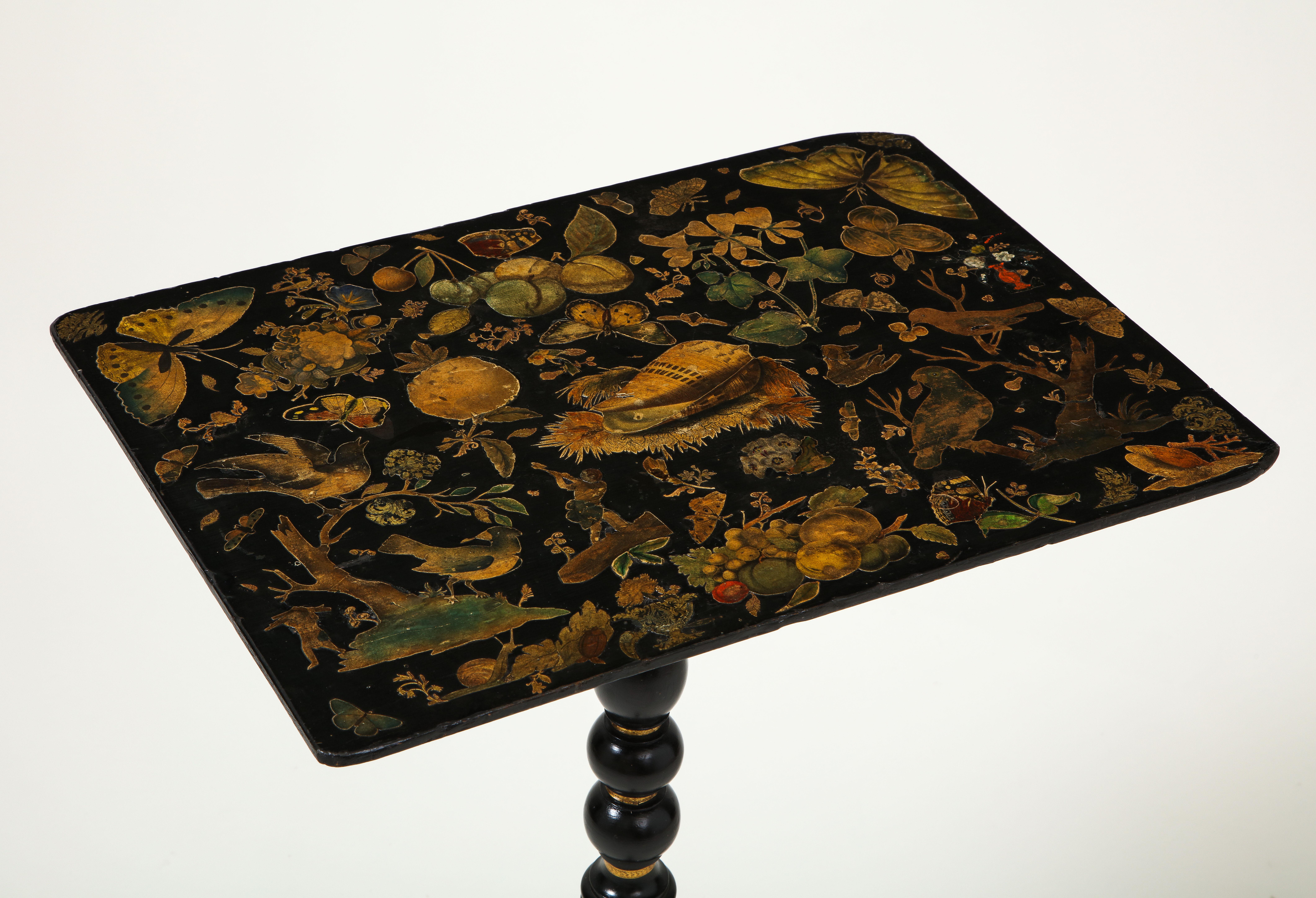 Wood 19th Century English Black Japanned and Shell Decoupaged Occasional Table