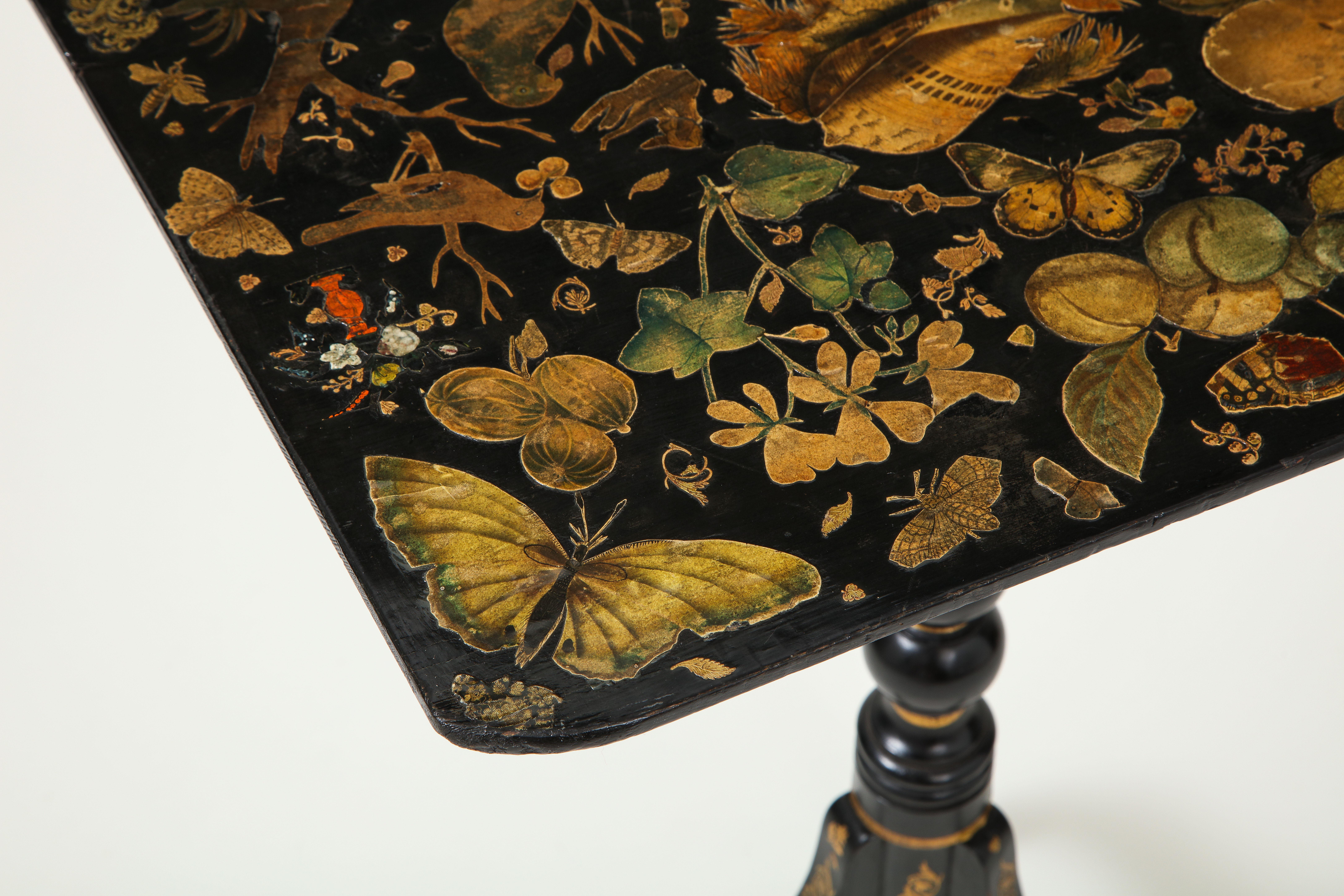19th Century English Black Japanned and Shell Decoupaged Occasional Table 3