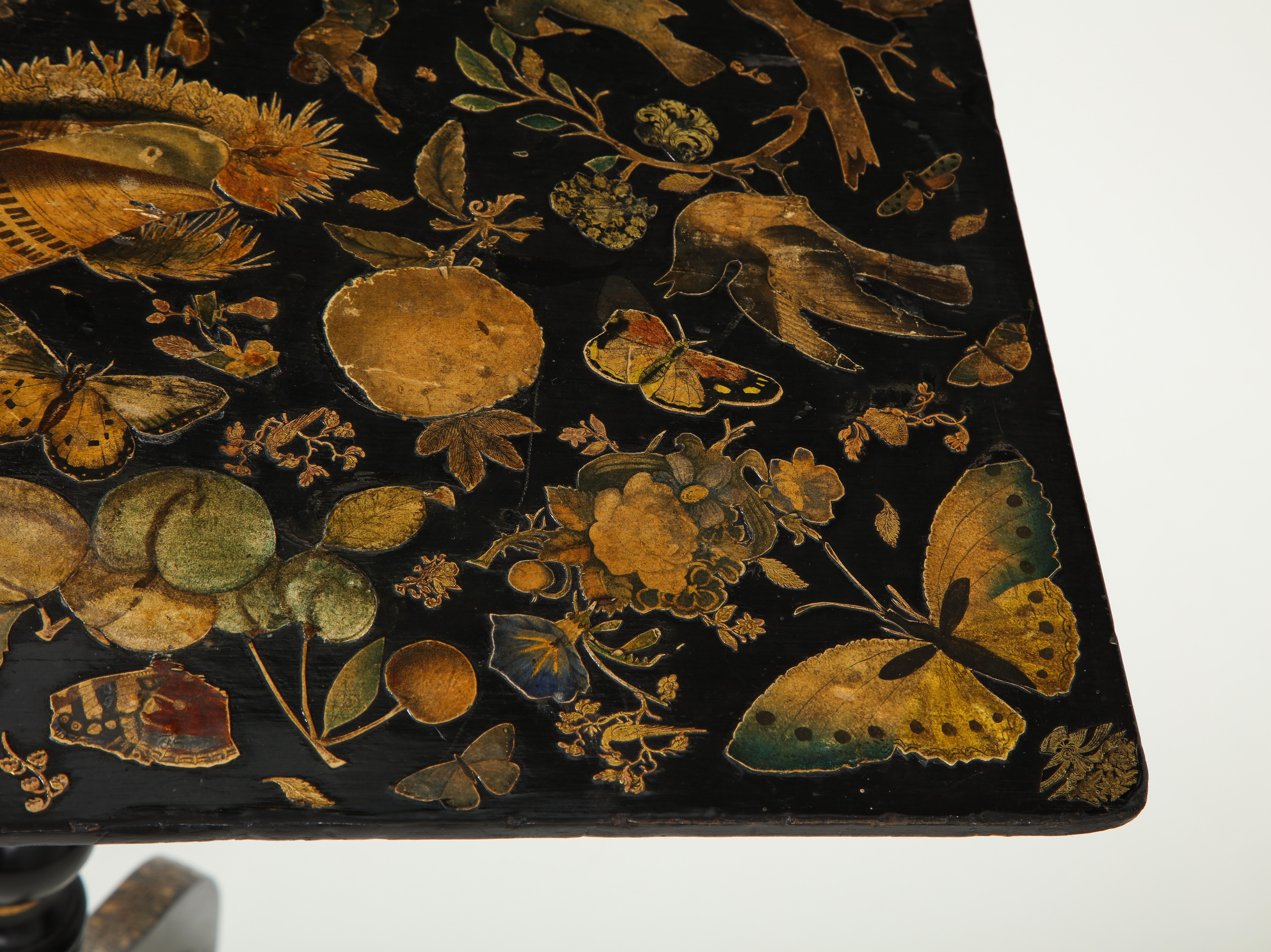 19th Century English Black Japanned and Shell Decoupaged Occasional Table 4