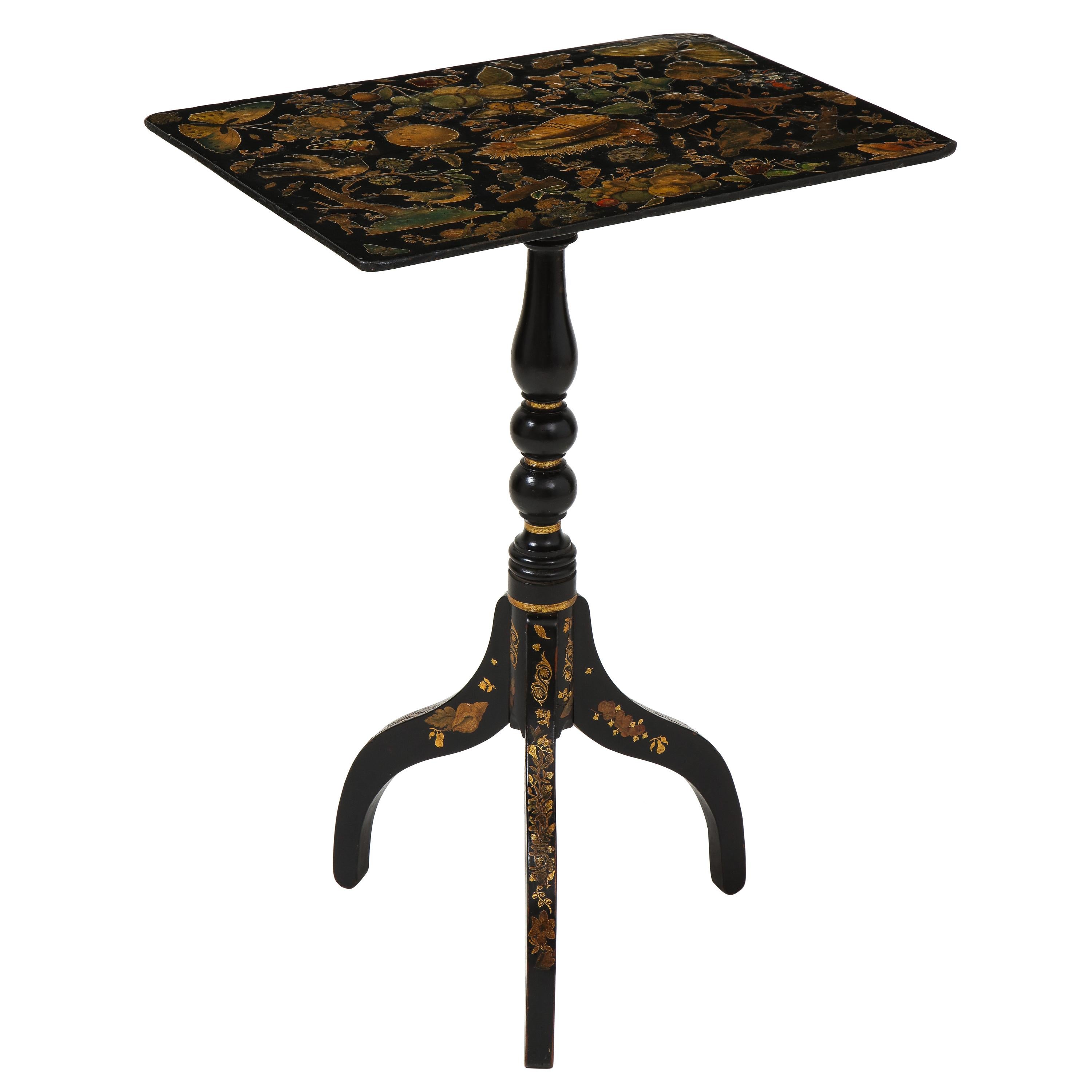 19th Century English Black Japanned and Shell Decoupaged Occasional Table
