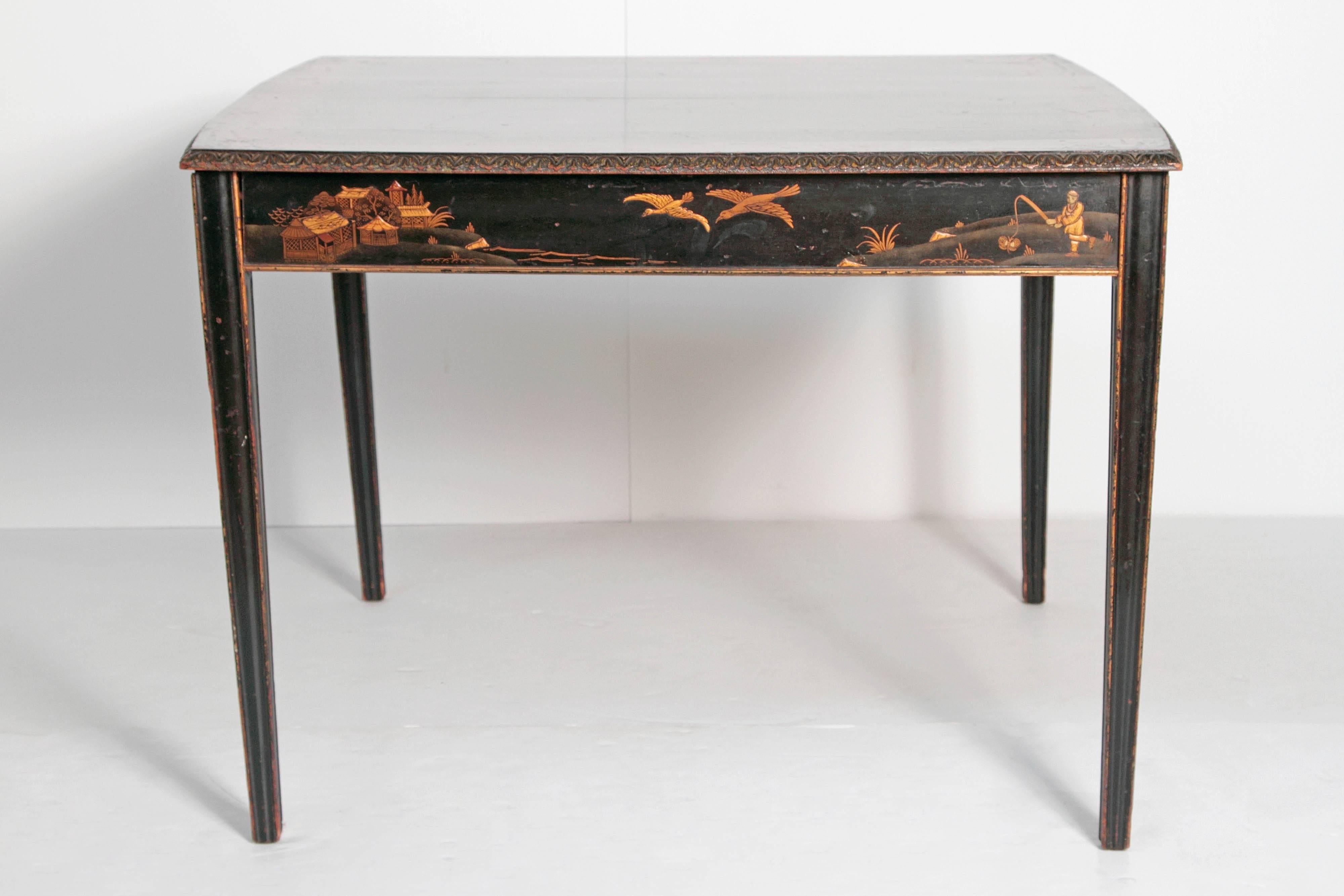 19th Century English Black Lacquer Chinoiserie Card / Games Table In Good Condition In Dallas, TX