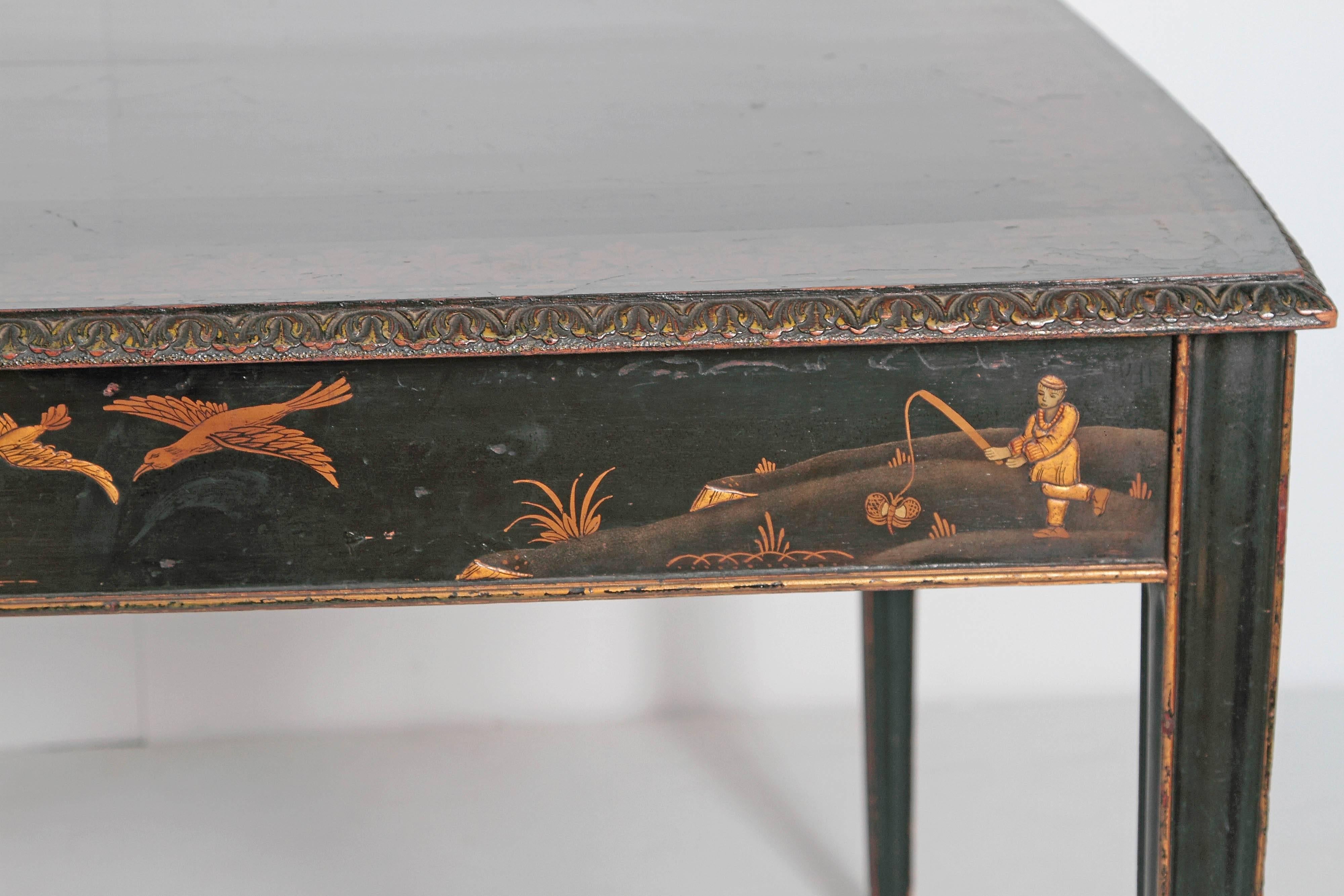 19th Century English Black Lacquer Chinoiserie Card / Games Table im Zustand „Gut“ in Dallas, TX