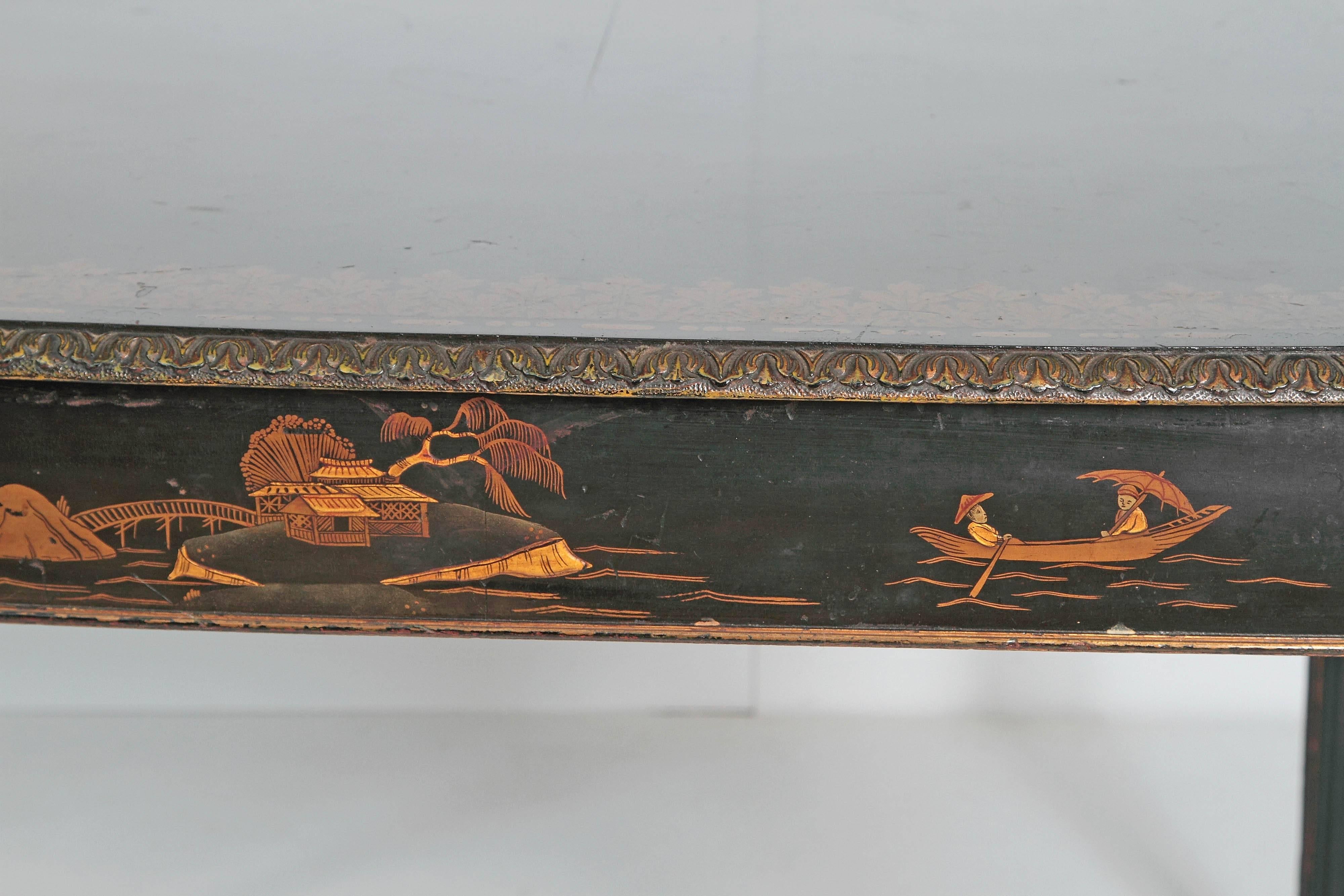 19th Century English Black Lacquer Chinoiserie Card / Games Table (19. Jahrhundert)