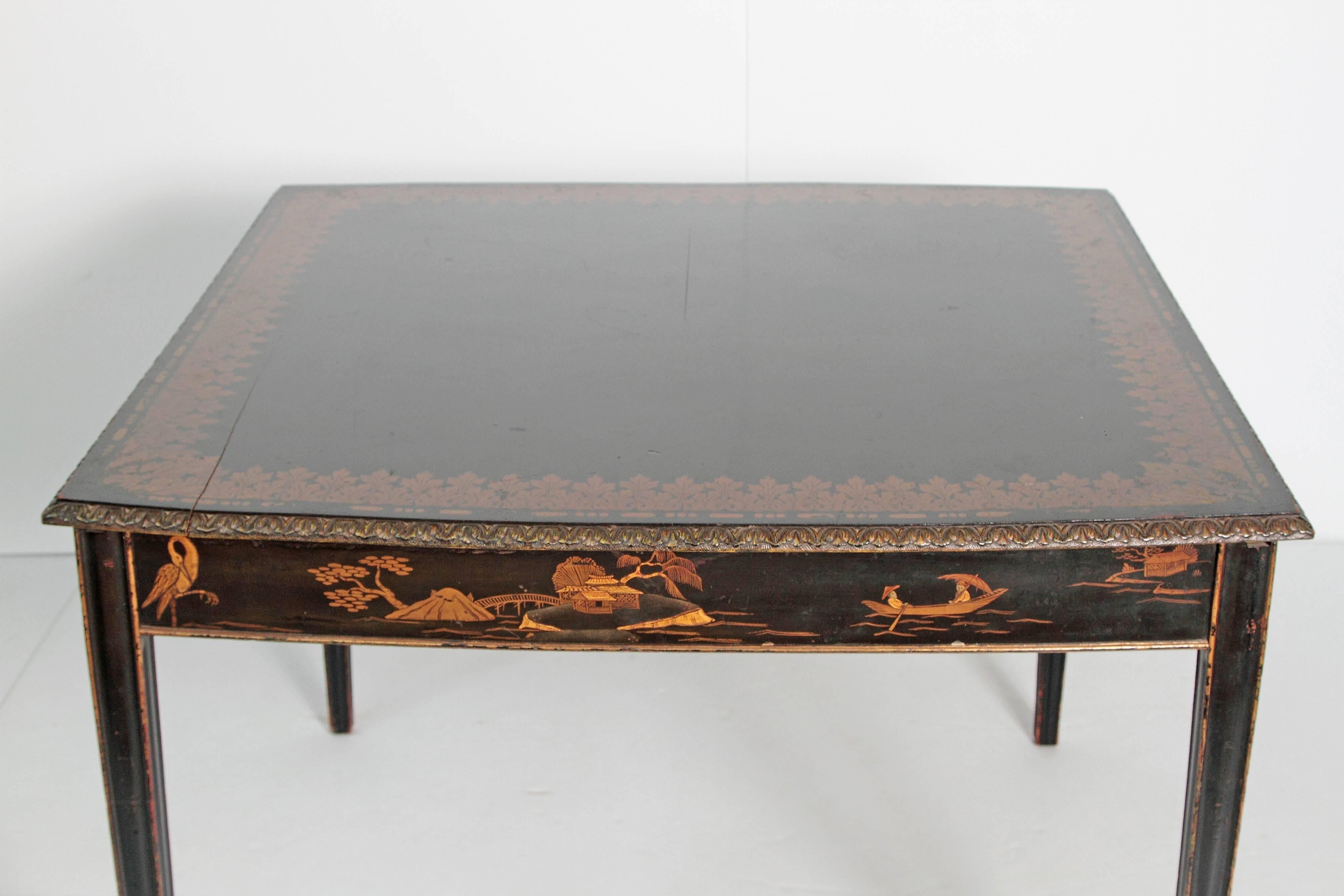 19th Century English Black Lacquer Chinoiserie Card / Games Table (Holz)