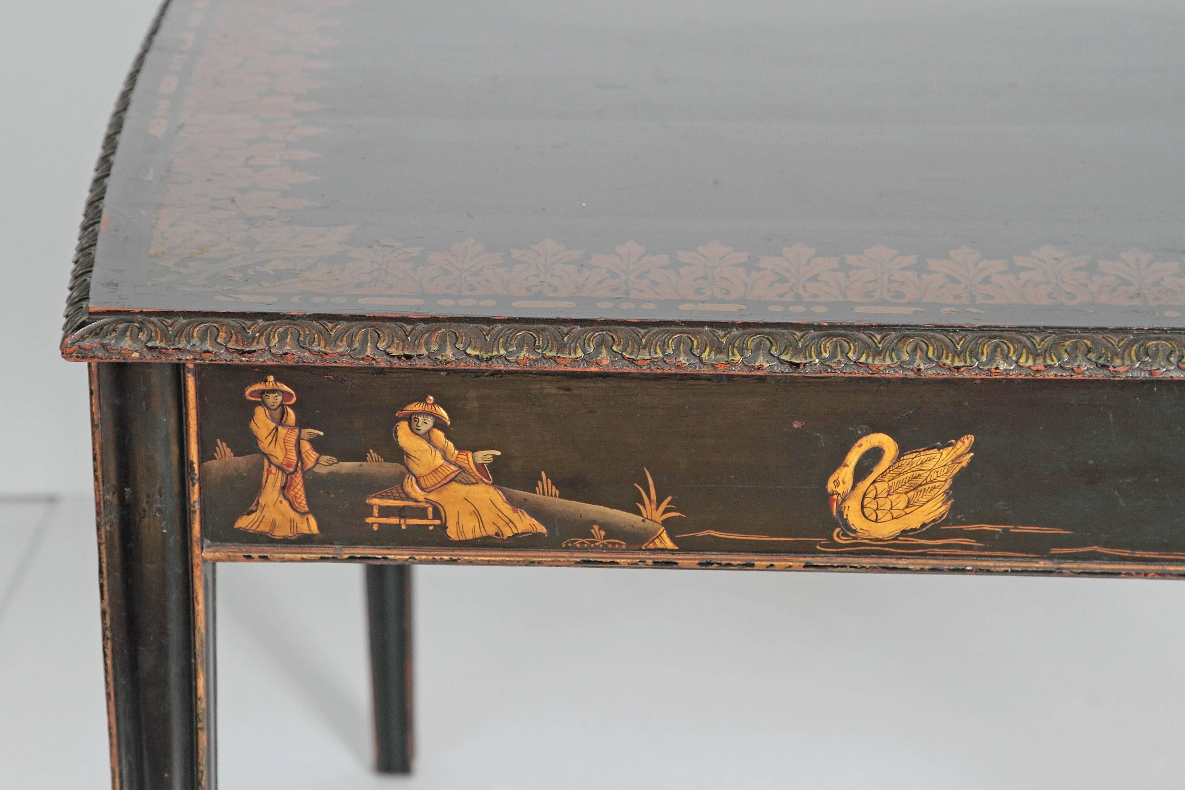 19th Century English Black Lacquer Chinoiserie Card / Games Table 3