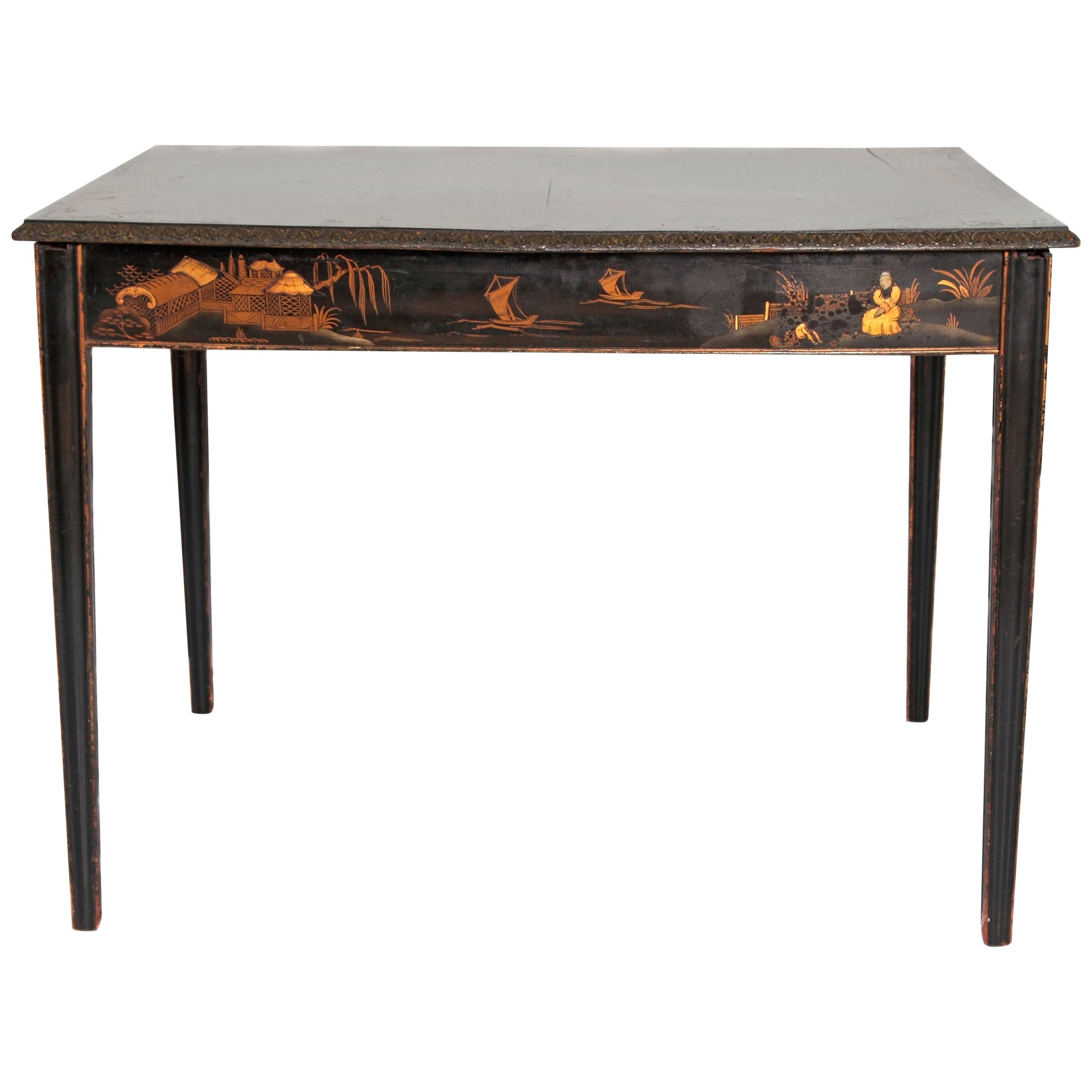 19th Century English Black Lacquer Chinoiserie Card / Games Table