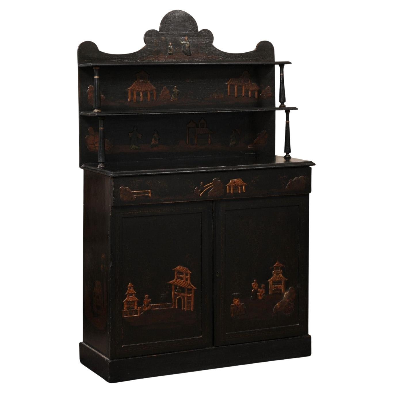 19th Century English Black Lacquered Chiffonier with Chinoiserie Decoration