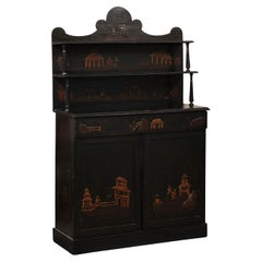 Antique 19th Century English Black Lacquered Chiffonier with Chinoiserie Decoration
