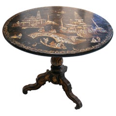 19th Century English Black Lacquered Chinoiserie Pedestal Table