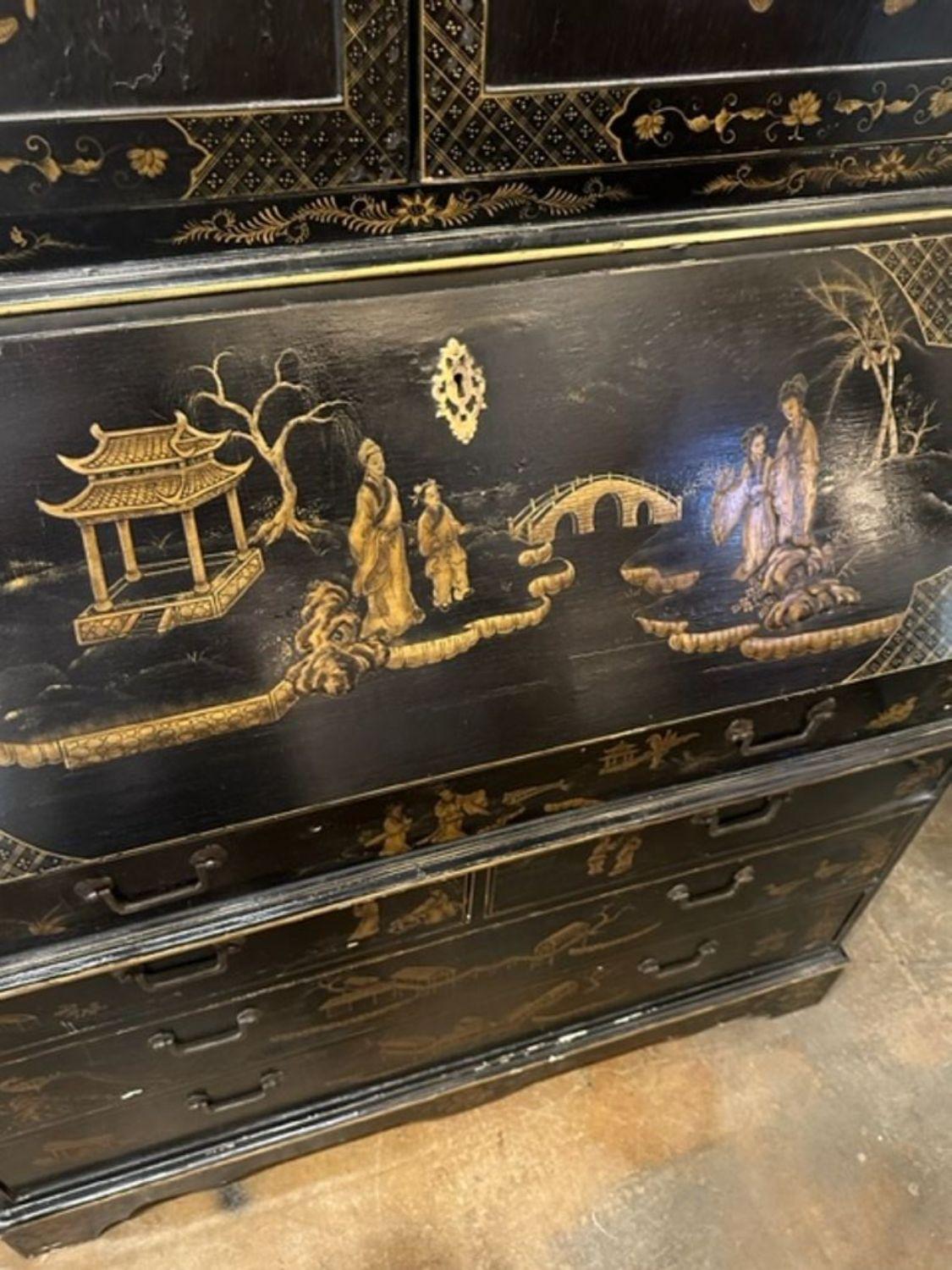 19th Century English Black Lacquered Chinoiserie Secretary For Sale 1