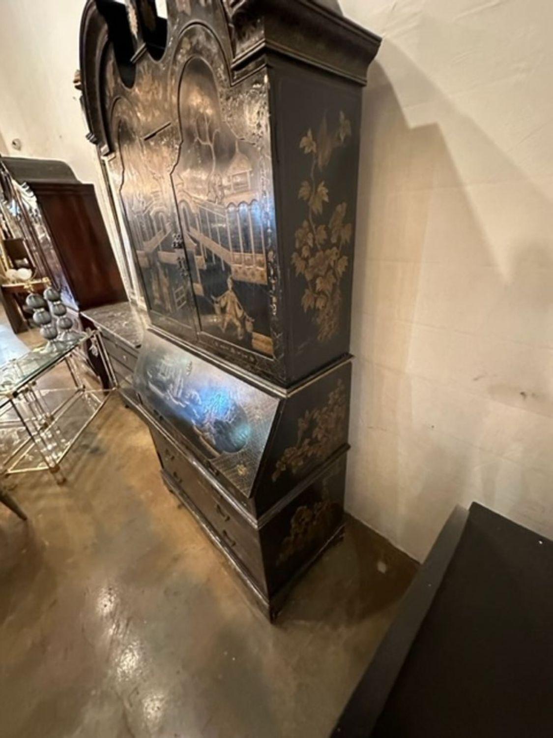 19th Century English Black Lacquered Chinoiserie Secretary For Sale 2
