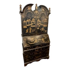 Segreteria Chinoiserie inglese del XIX secolo laccata in nero