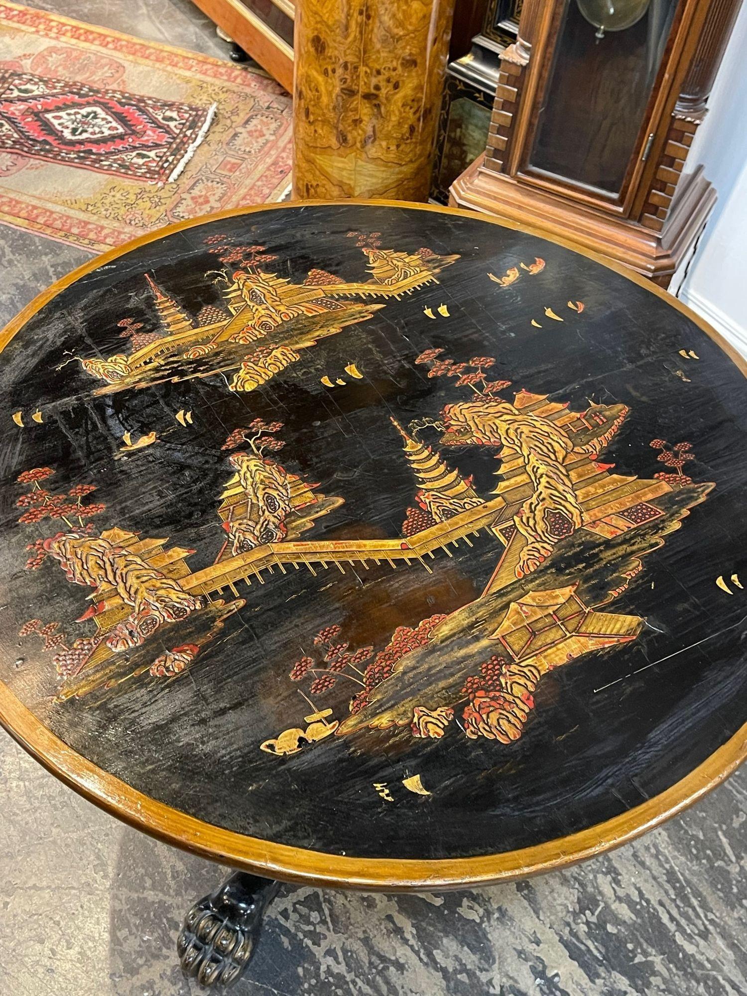 Wood 19th Century English Black Lacquered Chinoiserie Tilt Top Table