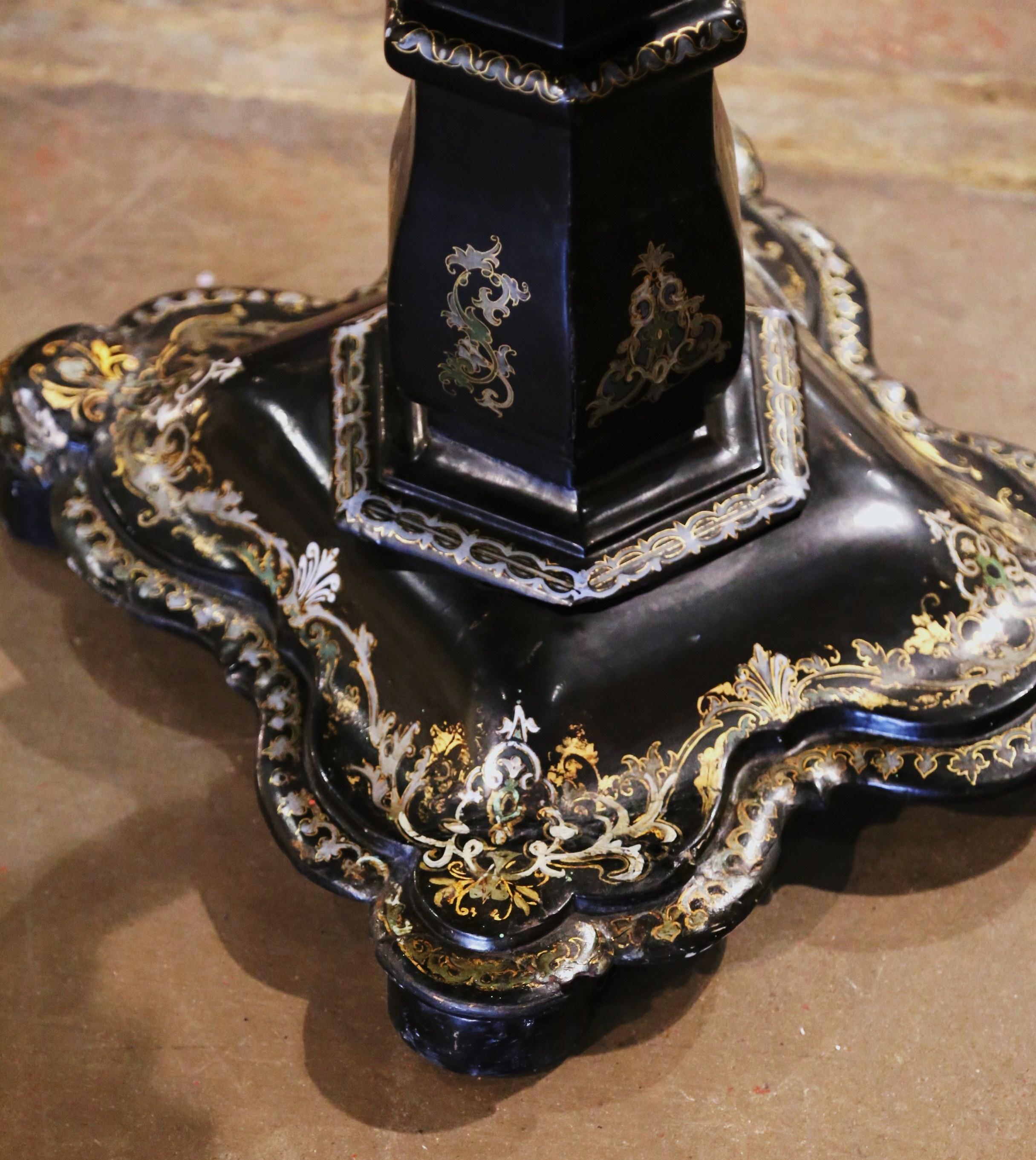 19th Century English Black Lacquered Mother of Pearl Paper Mache Sewing Table For Sale 2
