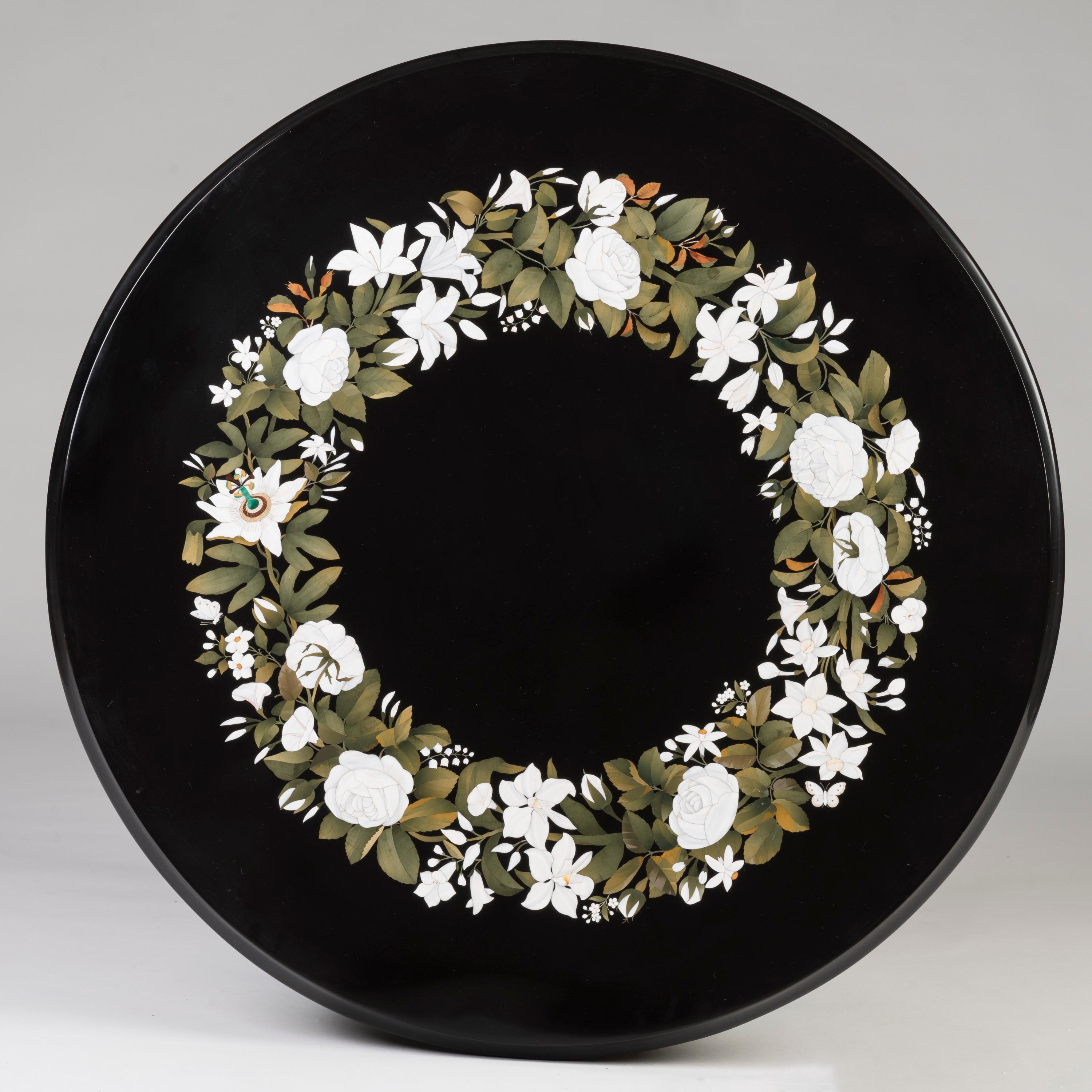 Inlay 19th Century English Black Marble & Hardstone Inlaid Table by Thomas Woodruff For Sale