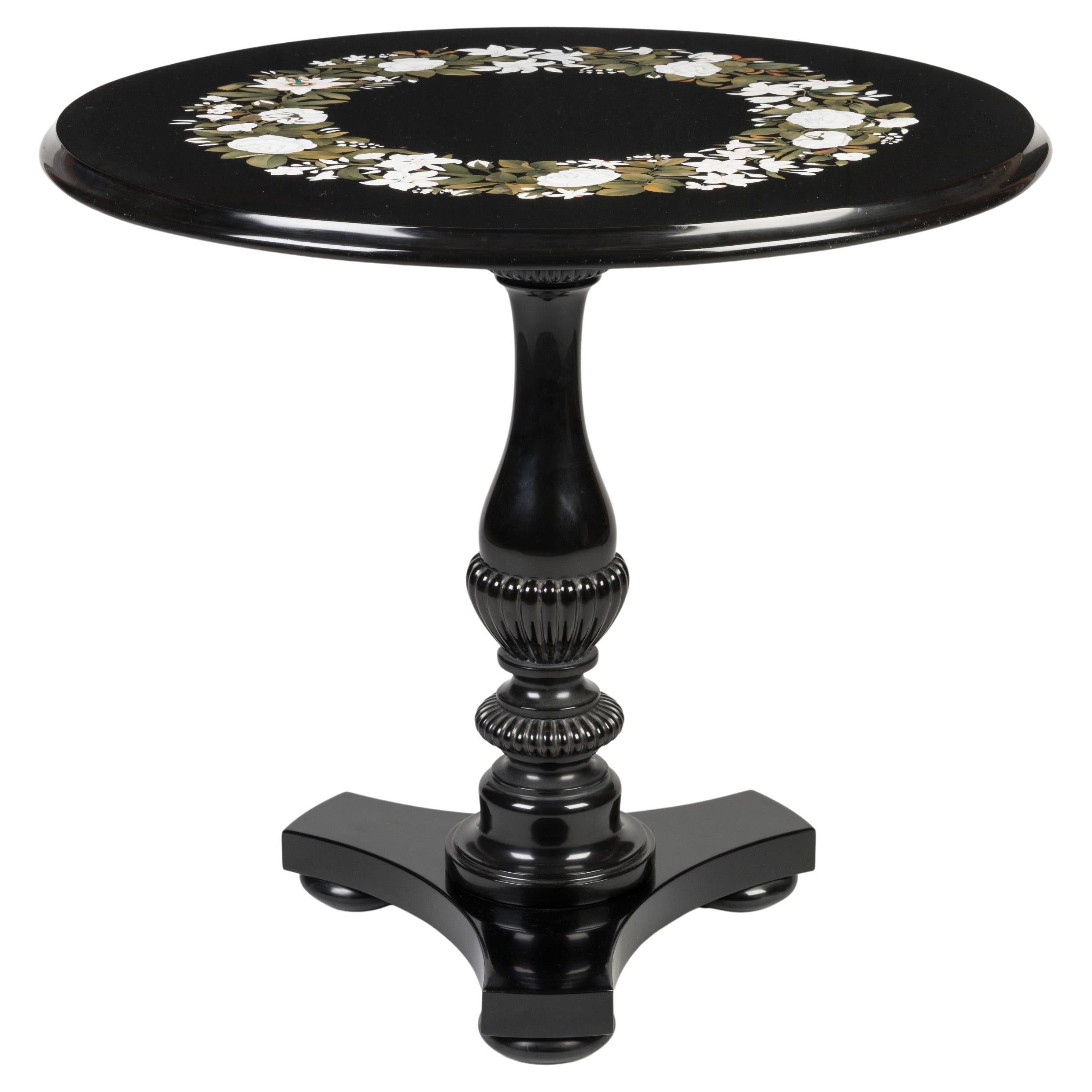 19th Century English Black Marble & Hardstone Inlaid Table by Thomas Woodruff For Sale