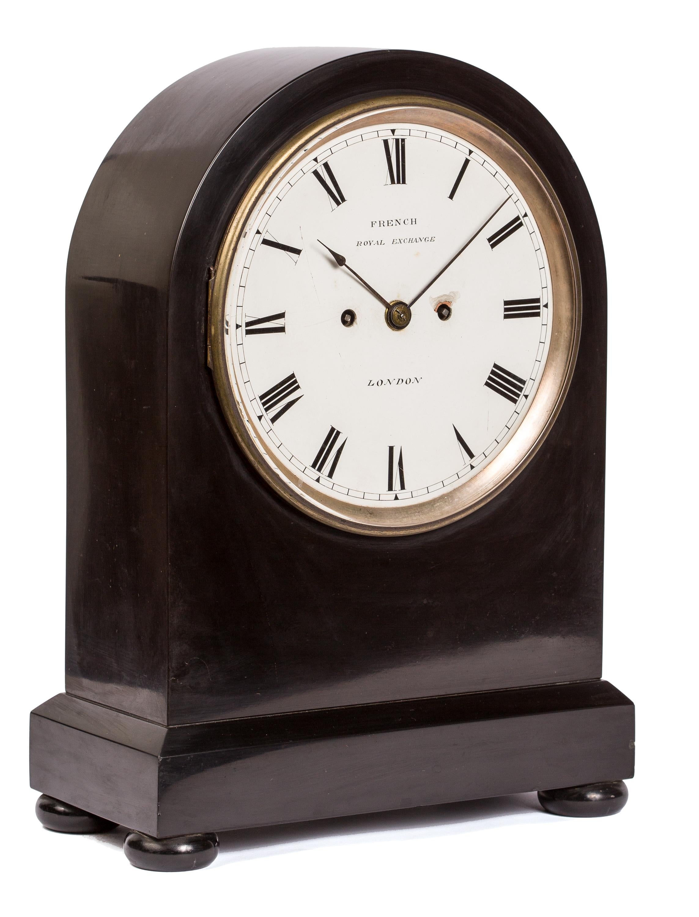 A 19th century black marble library / mantel clock with marks by Irish clockmaker James Moore French (sometimes known as 